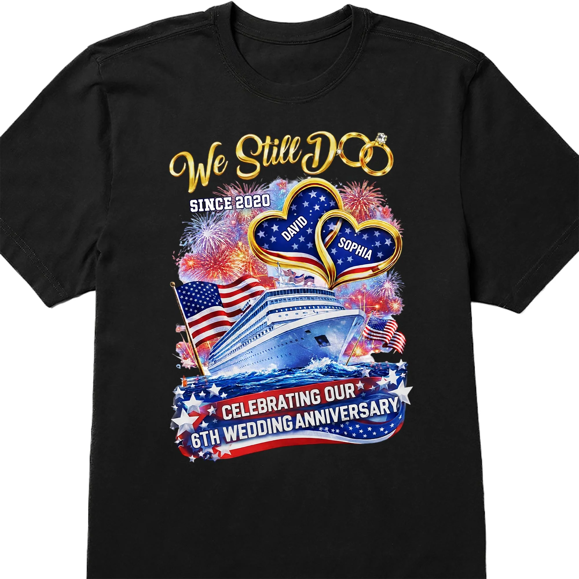 We Still Do Wedding Anniversary Cruise Ship With American Flag And Hearts - Personalized Custom Unisex T-shirt, Hoodie - CPL1412_BBAS - Image 16