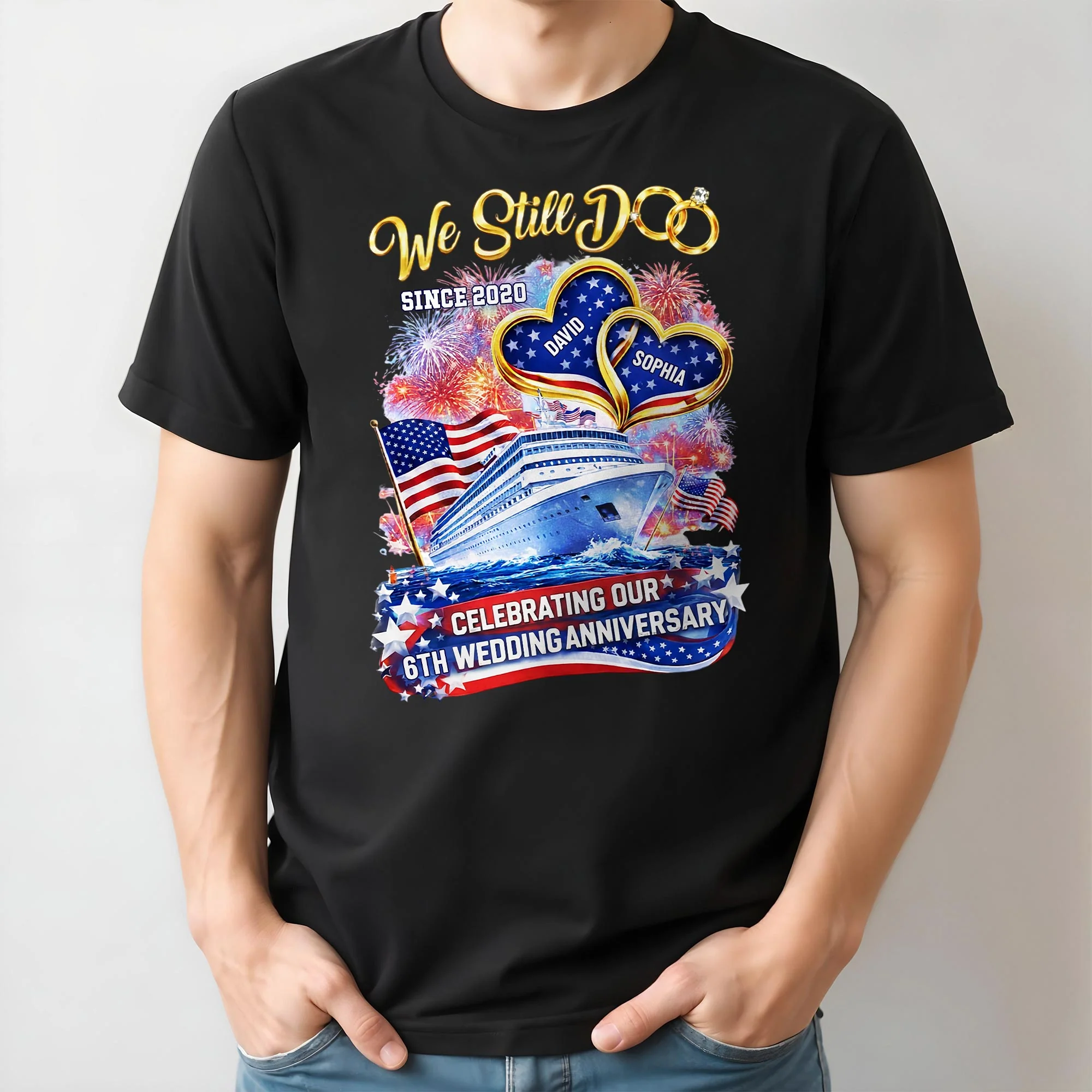 We Still Do Wedding Anniversary Cruise Ship With American Flag And Hearts - Personalized Custom Unisex T-shirt, Hoodie - CPL1412_BBAS - Image 18