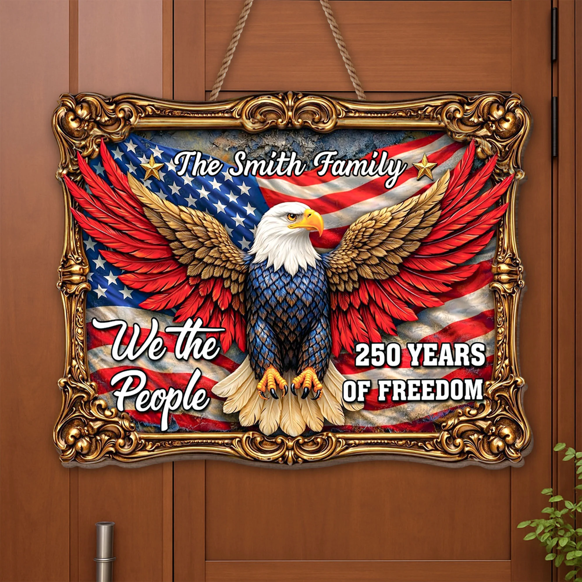 We The People Years Of Freedom Bald Eagle And American Flag - Personalized Custom Shaped Wood Sign - INDE070_WSIGN - Image 4