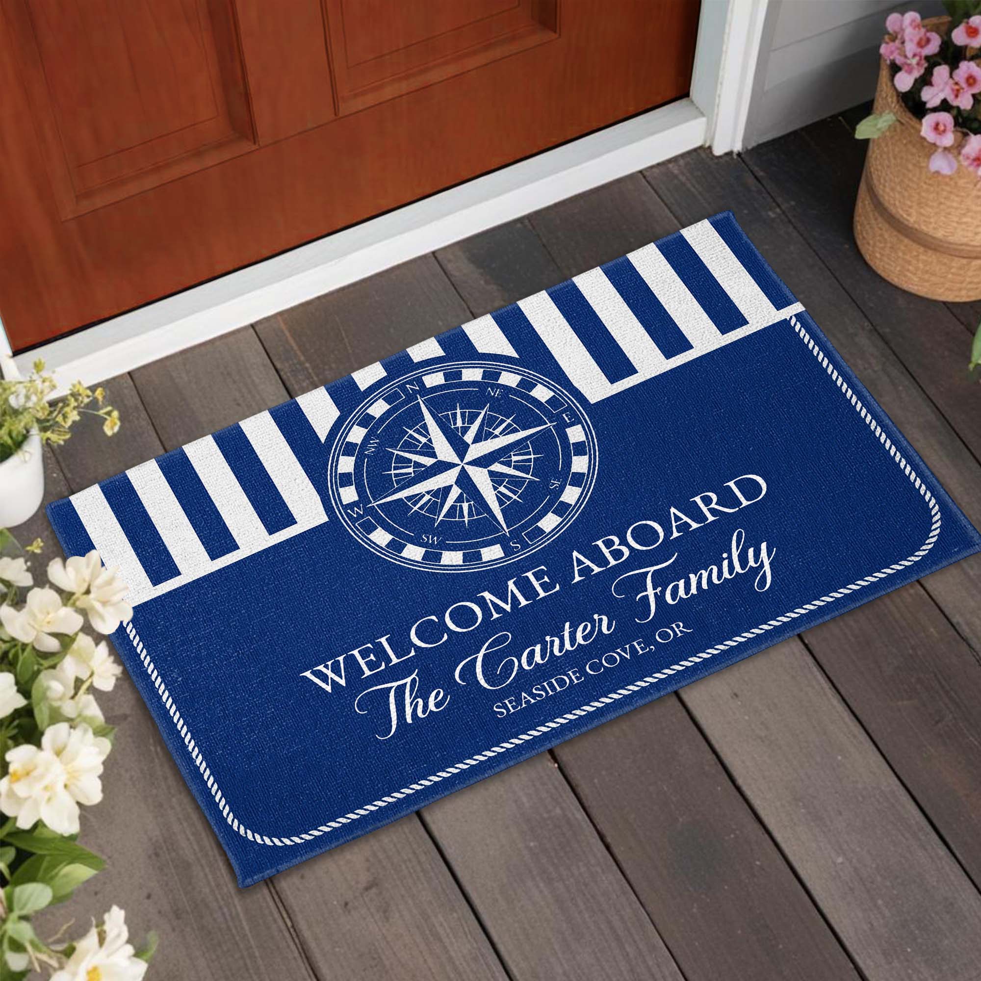 Welcome Aboard Nautical Compass Rose Family Blue Stripes Design - Personalized Custom Doormat - FAM810_DRM - Image 4