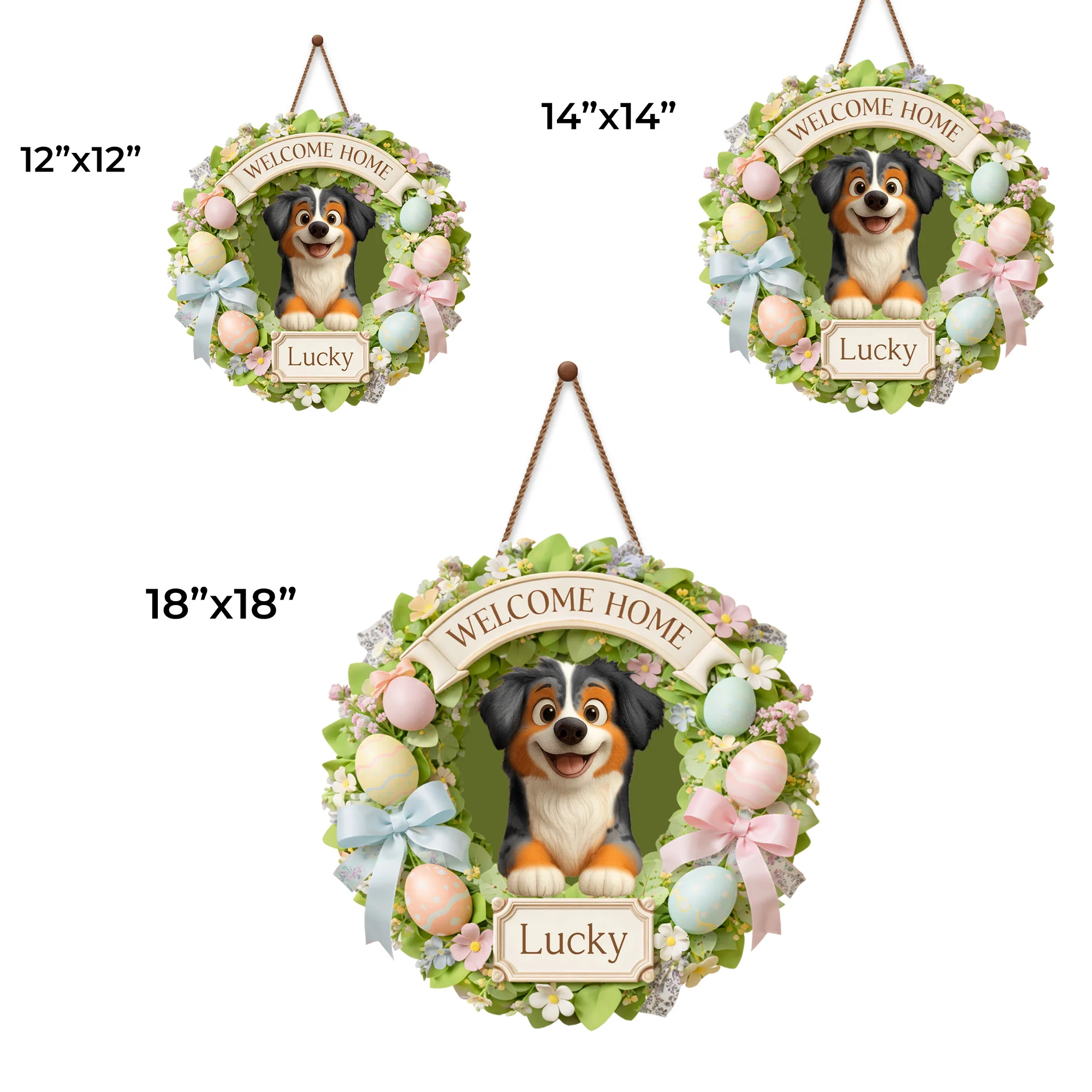 Welcome Home Dog Wreath With Flowers And Easter Eggs - Personalized Custom Shaped Wood Sign - DOG123_WSIGN - Image 6