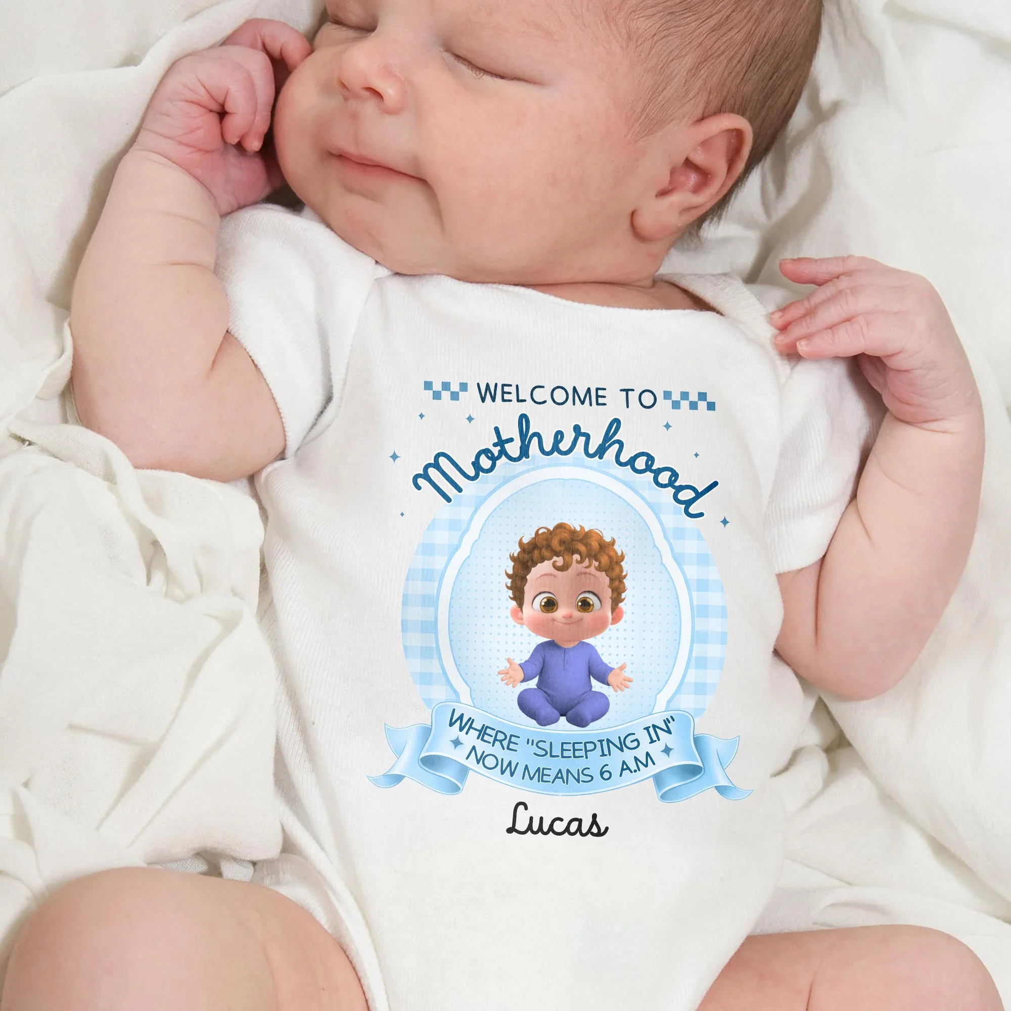 Welcome To Motherhood Sleeping In Now Means 6 AM Cute Baby Girl - Personalized Custom Baby Onesie - MOM188_ONES - Image 2