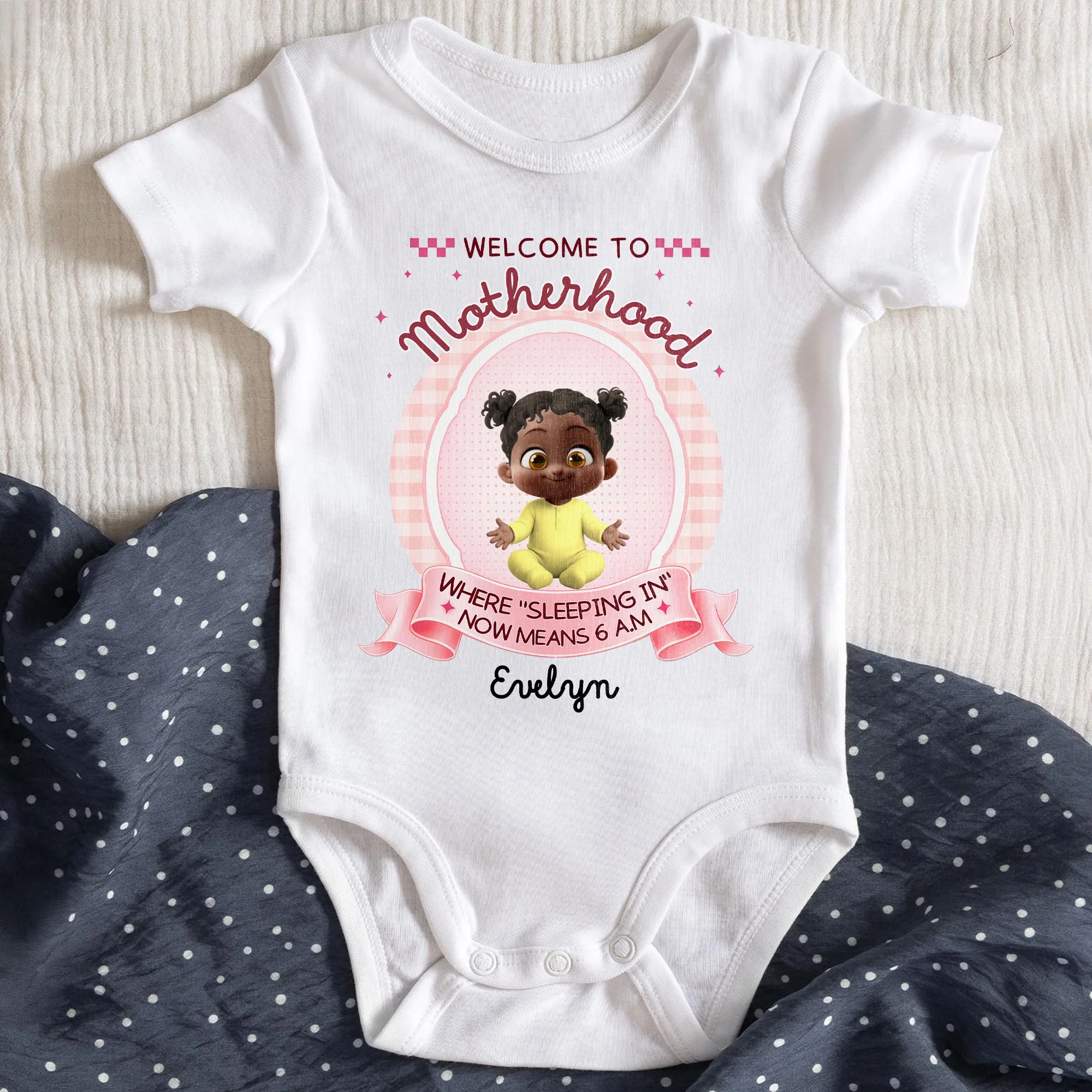Welcome To Motherhood Sleeping In Now Means 6 AM Cute Baby Girl - Personalized Custom Baby Onesie - MOM188_ONES - Image 3