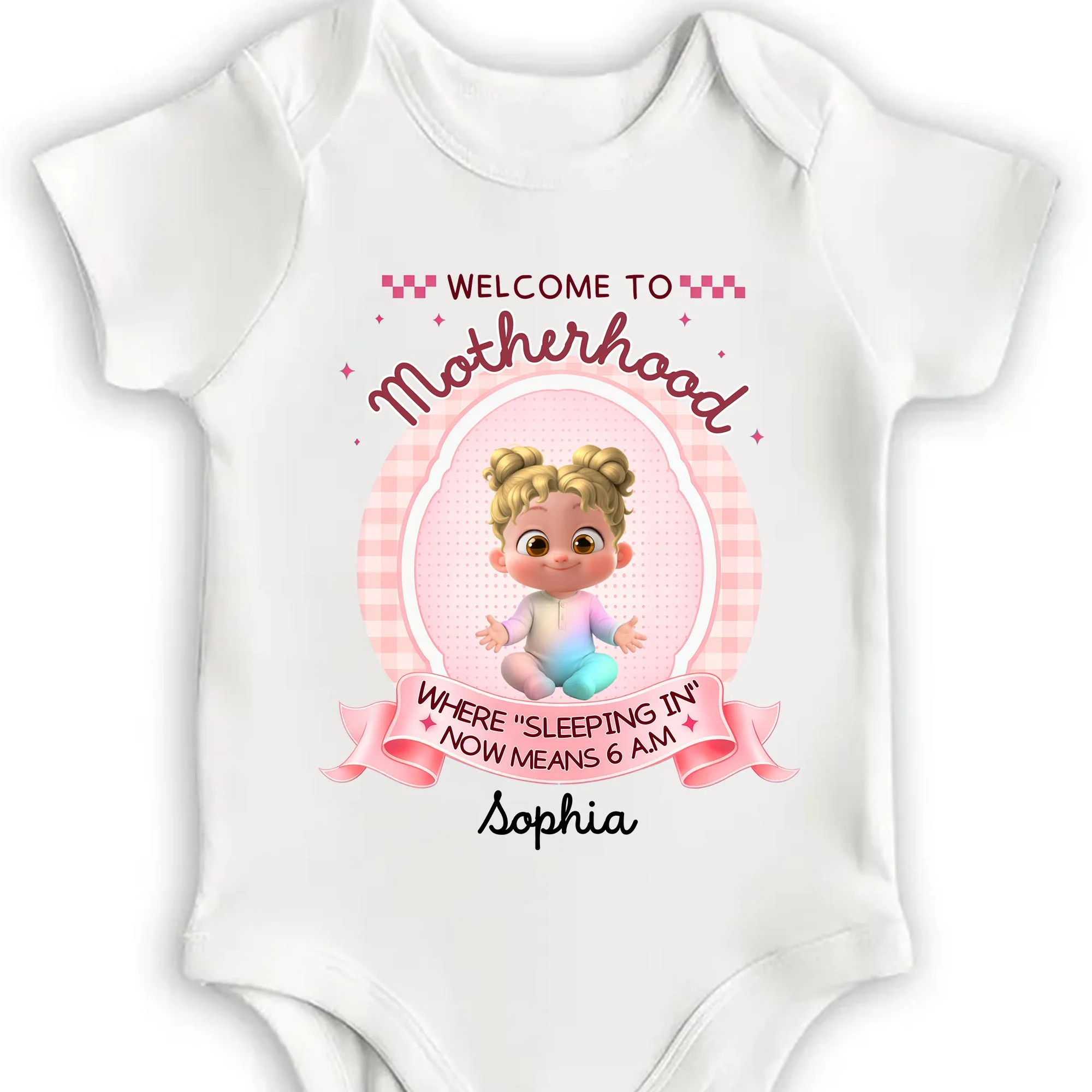 Welcome To Motherhood Sleeping In Now Means 6 AM Cute Baby Girl - Personalized Custom Baby Onesie - MOM188_ONES - Image 4