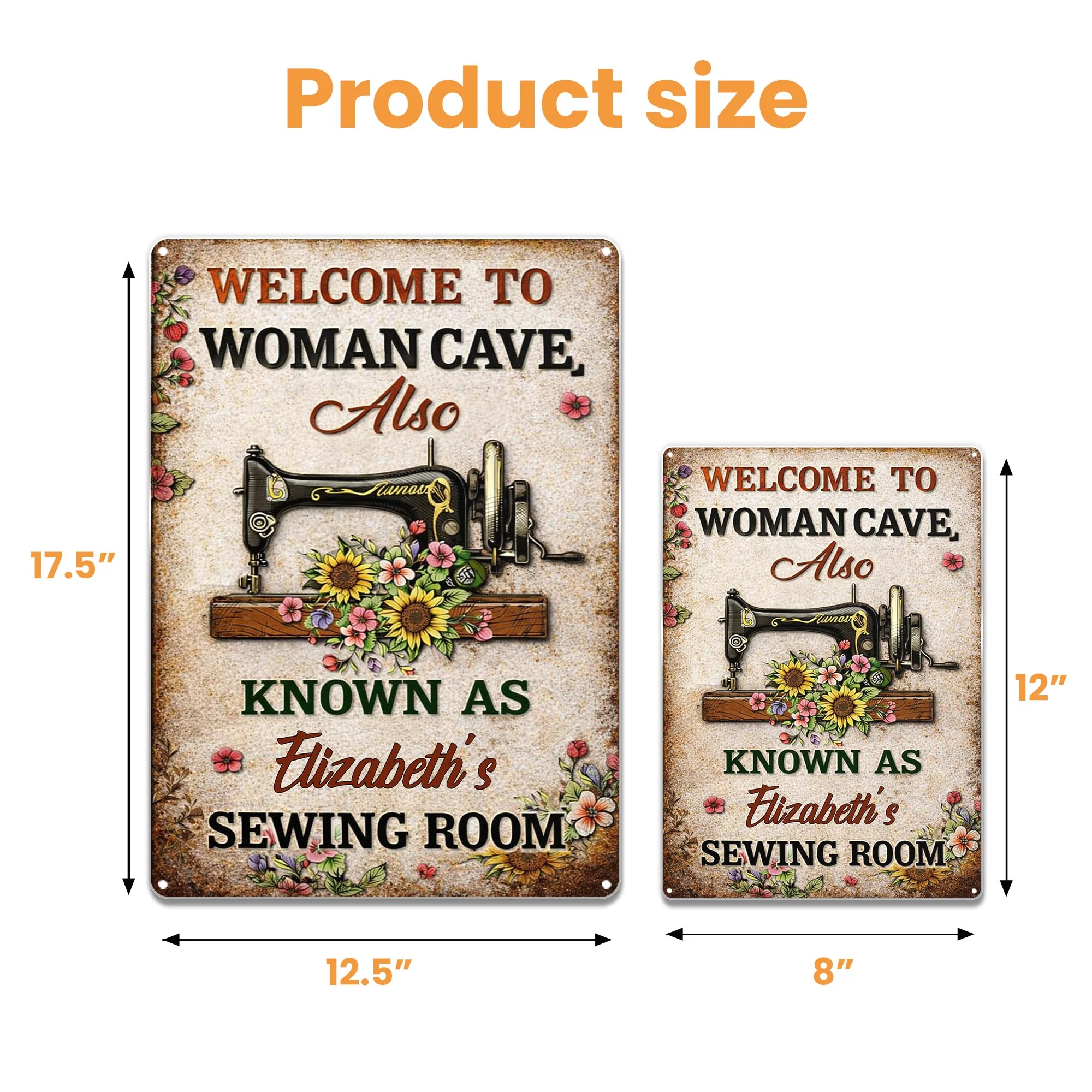 Welcome To Woman Cave Sewing Room Vintage Sewing Machine And Flowers - Personalized Metal Sign - JBS054_MSIGN - Image 5
