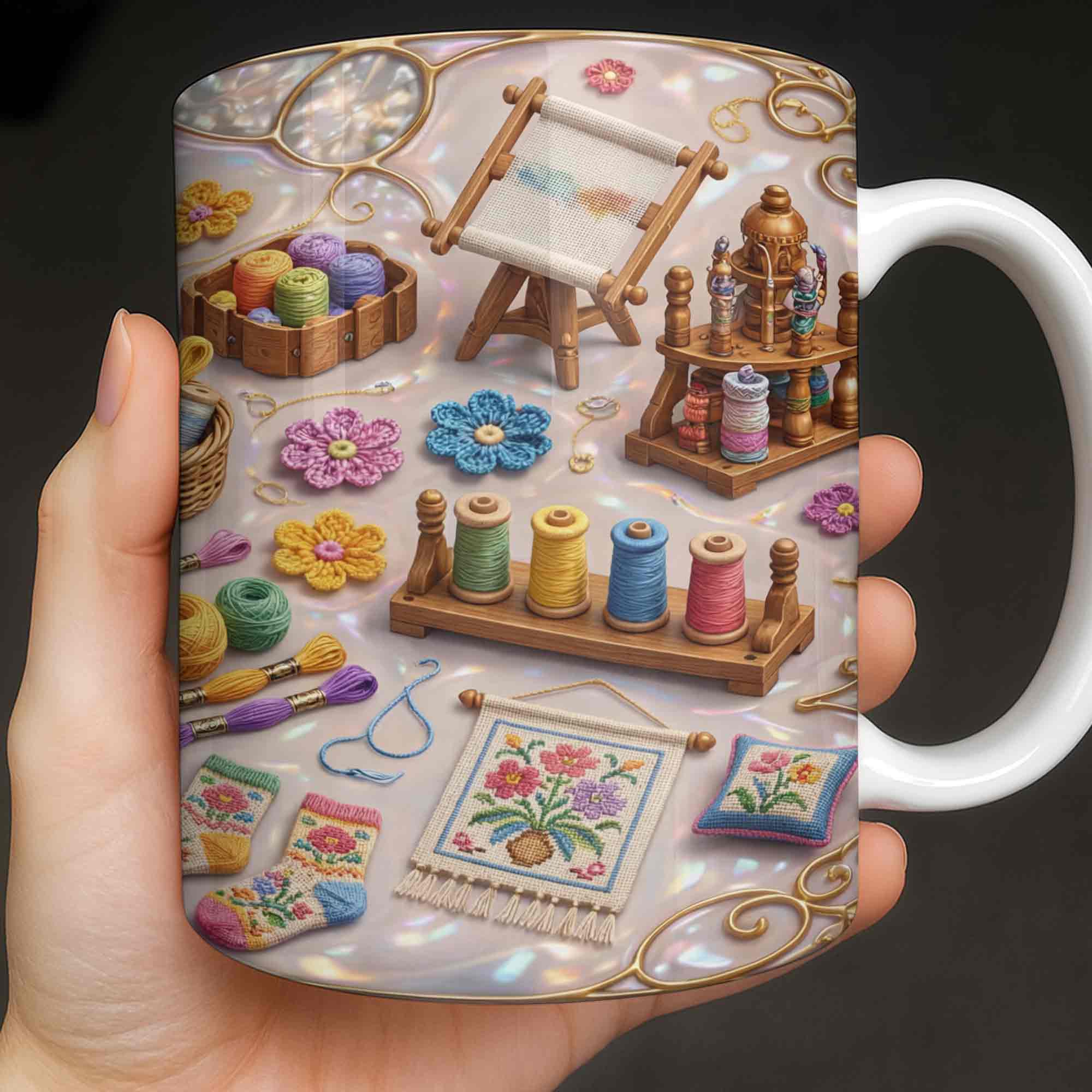 Where There Is A Needle And Thread Embroidery Kit Art With Colorful Flowers - Personalized Custom Coffee Mug - HAND044_MG - Image 2