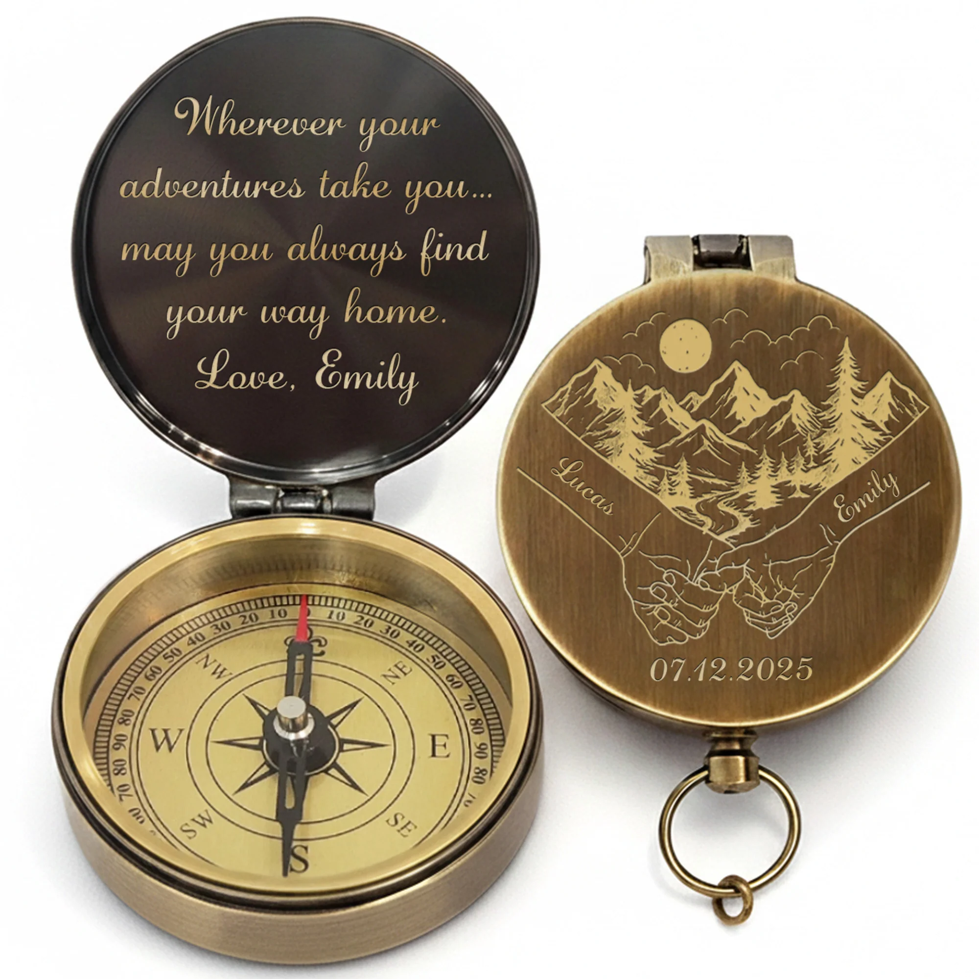 Wherever Your Adventures Take You Holding Hands Mountain Forest Scene - Personalized Engraved Brass Compass - CPL1413_ECPASS - Image 11