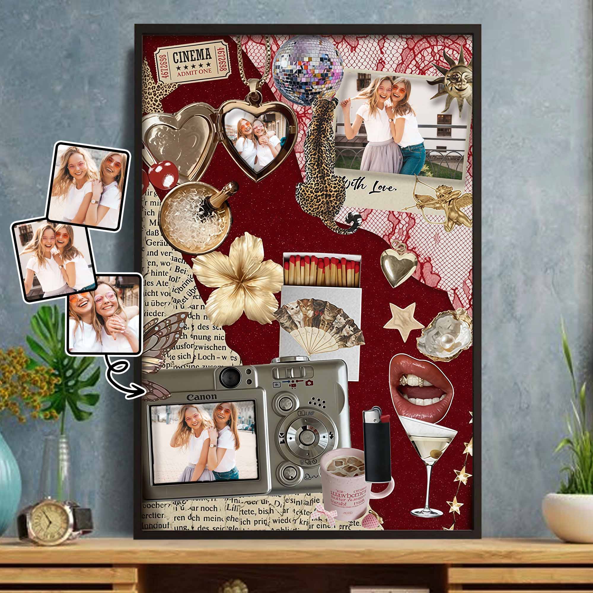 With Love Personalized Photo Collage Featuring Camera And Disco Ball - Personalized Custom Vertical Poster - BST546_VPOS