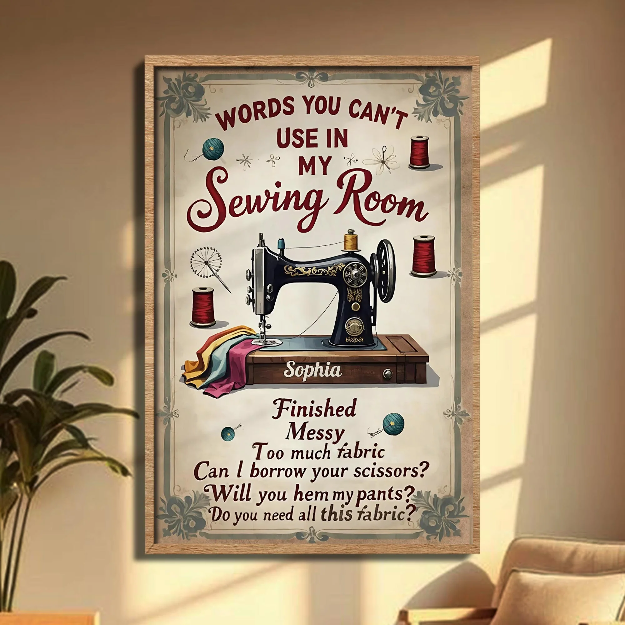 Words You Can't Use In My Sewing Room Vintage Sewing Machine - Personalized Custom Vertical Poster - HAND019_VPOS - Image 4