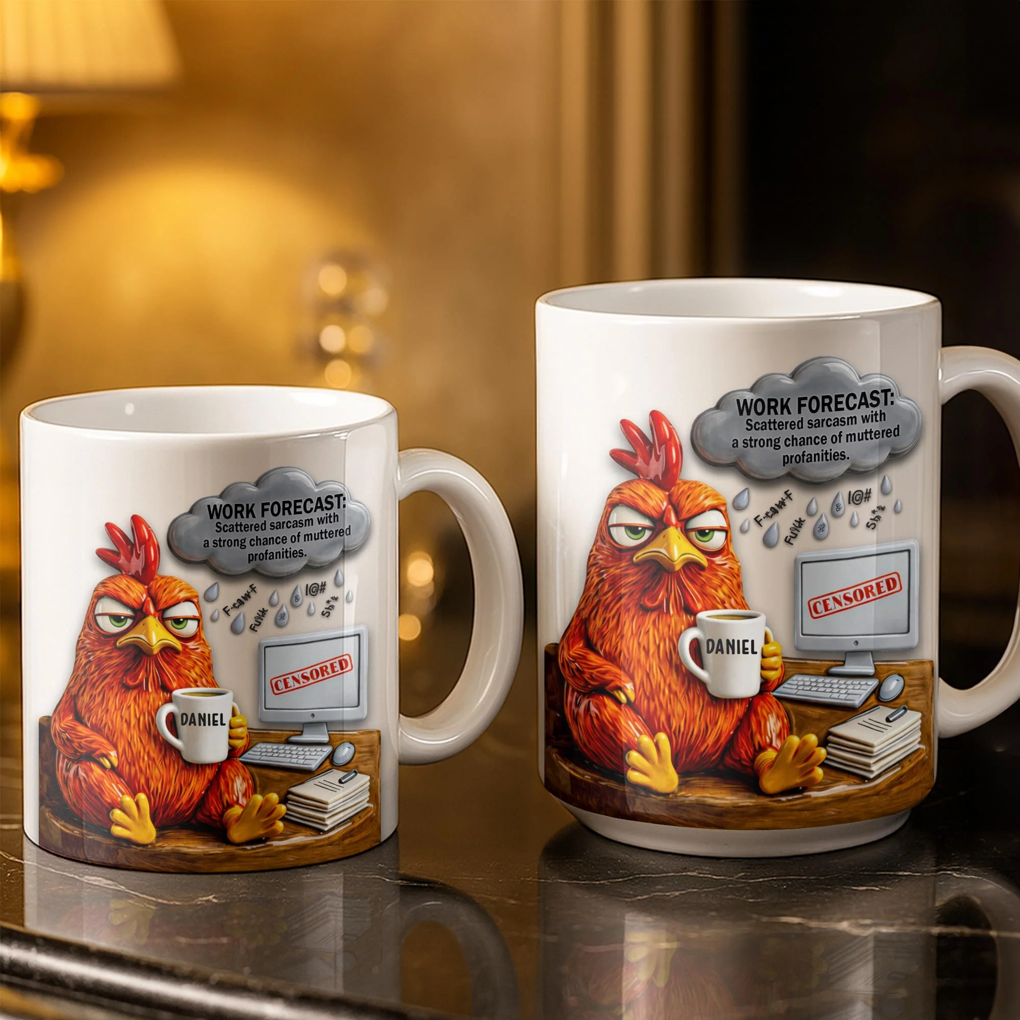Work Forecast Scattered Sarcasm Grumpy Chicken At Desk - Personalized Custom Coffee Mug - COL132_MG - Image 4