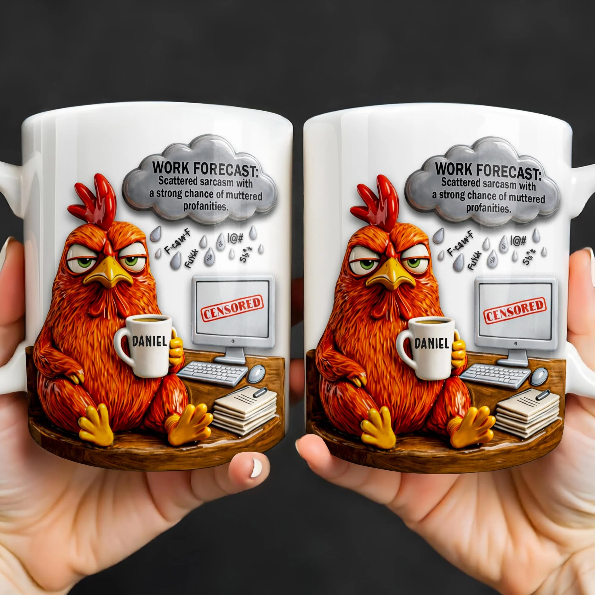 Work Forecast Scattered Sarcasm Grumpy Chicken At Desk - Personalized Custom Coffee Mug - COL132_MG - Image 5