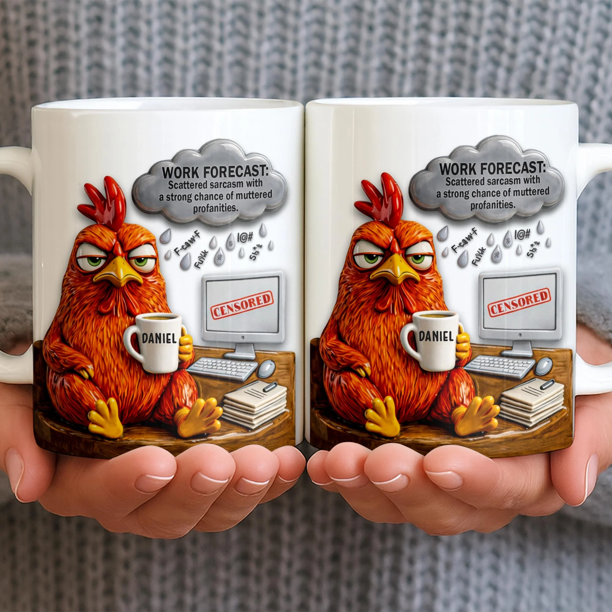 Work Forecast Scattered Sarcasm Grumpy Chicken At Desk - Personalized Custom Coffee Mug - COL132_MG - Image 6