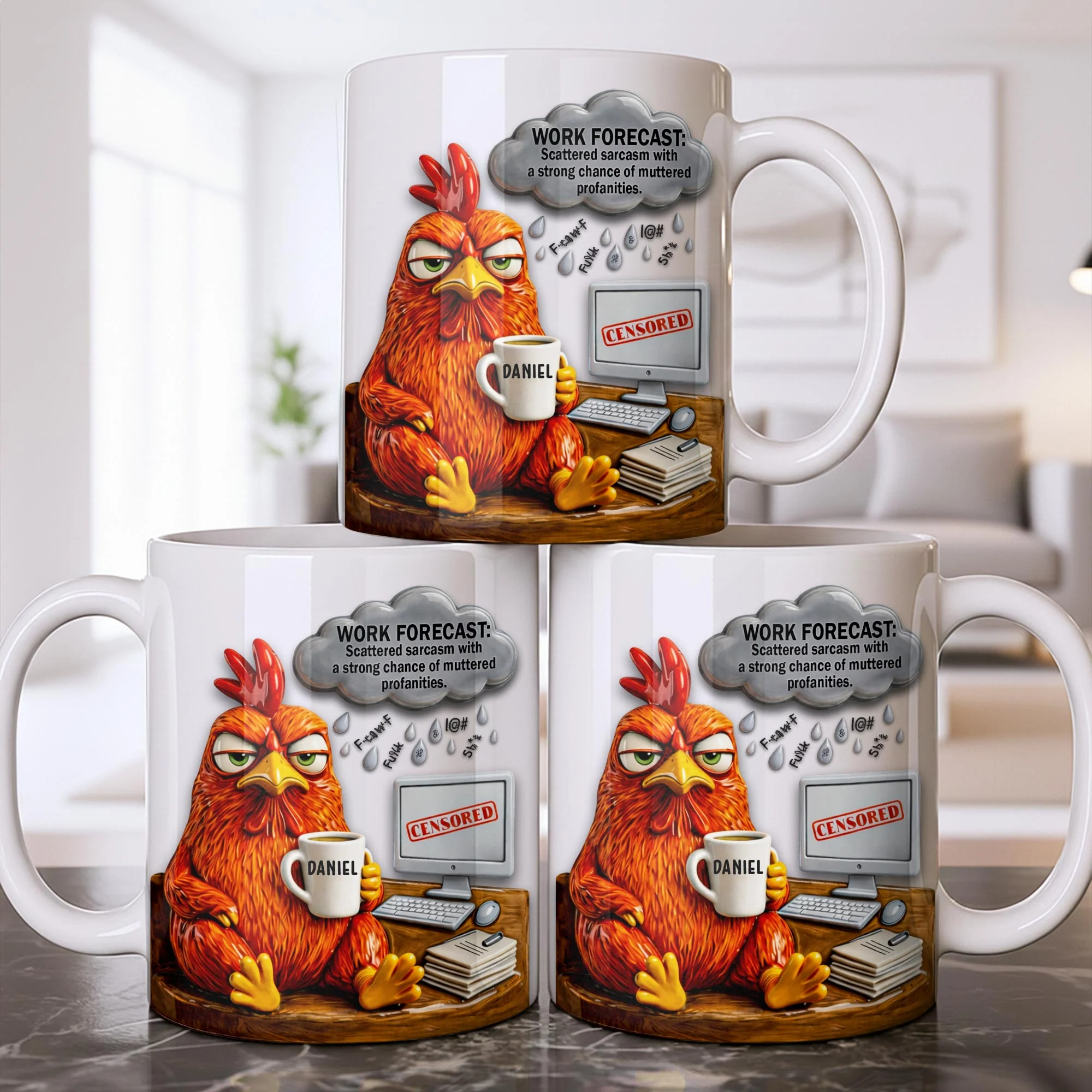 Work Forecast Scattered Sarcasm Grumpy Chicken At Desk - Personalized Custom Coffee Mug - COL132_MG - Image 8
