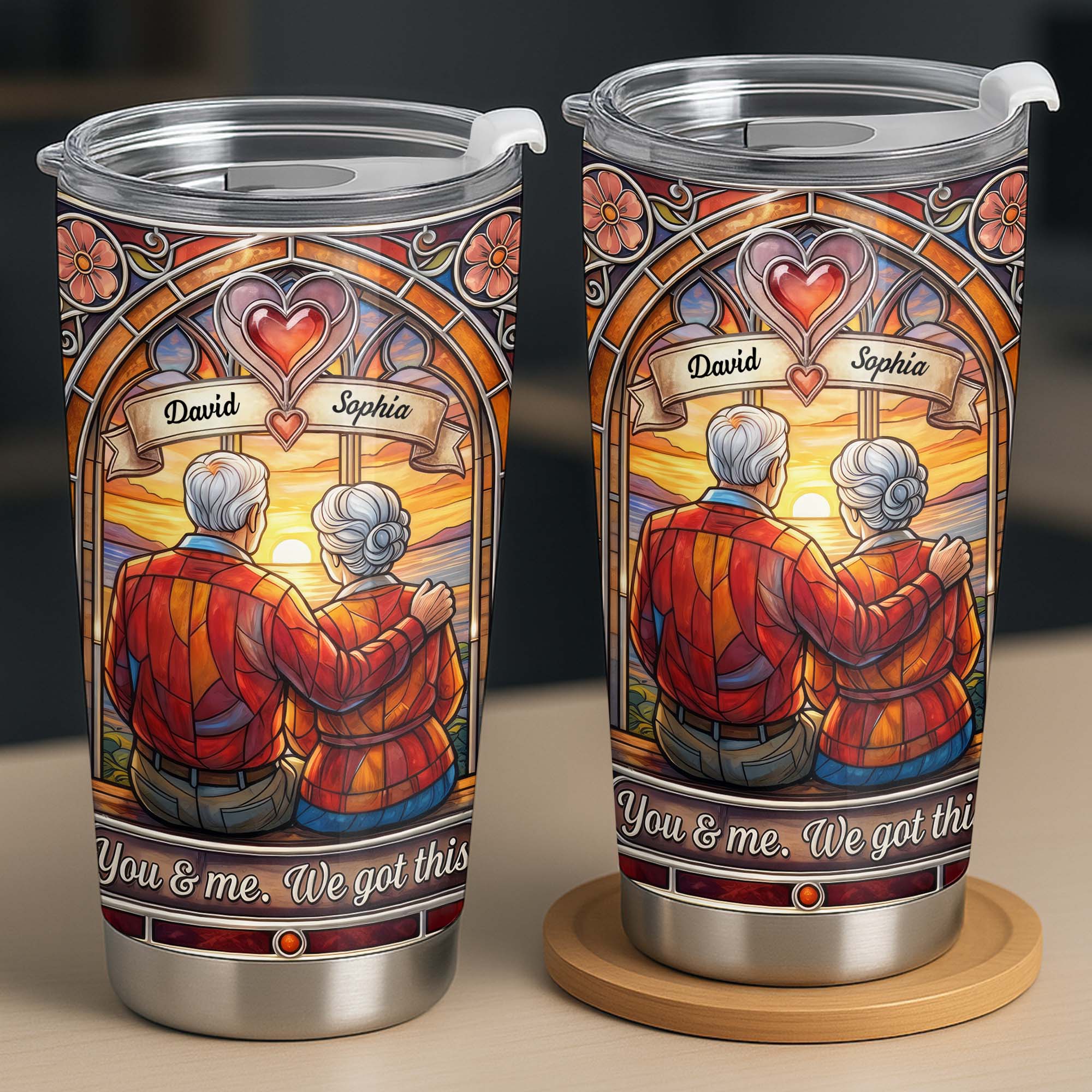 You And Me We Got This Old Couple Stained Glass Sunset - Personalized Custom Stainless Steel Tumbler 20oz 30oz - CPL1400_TB - Image 10