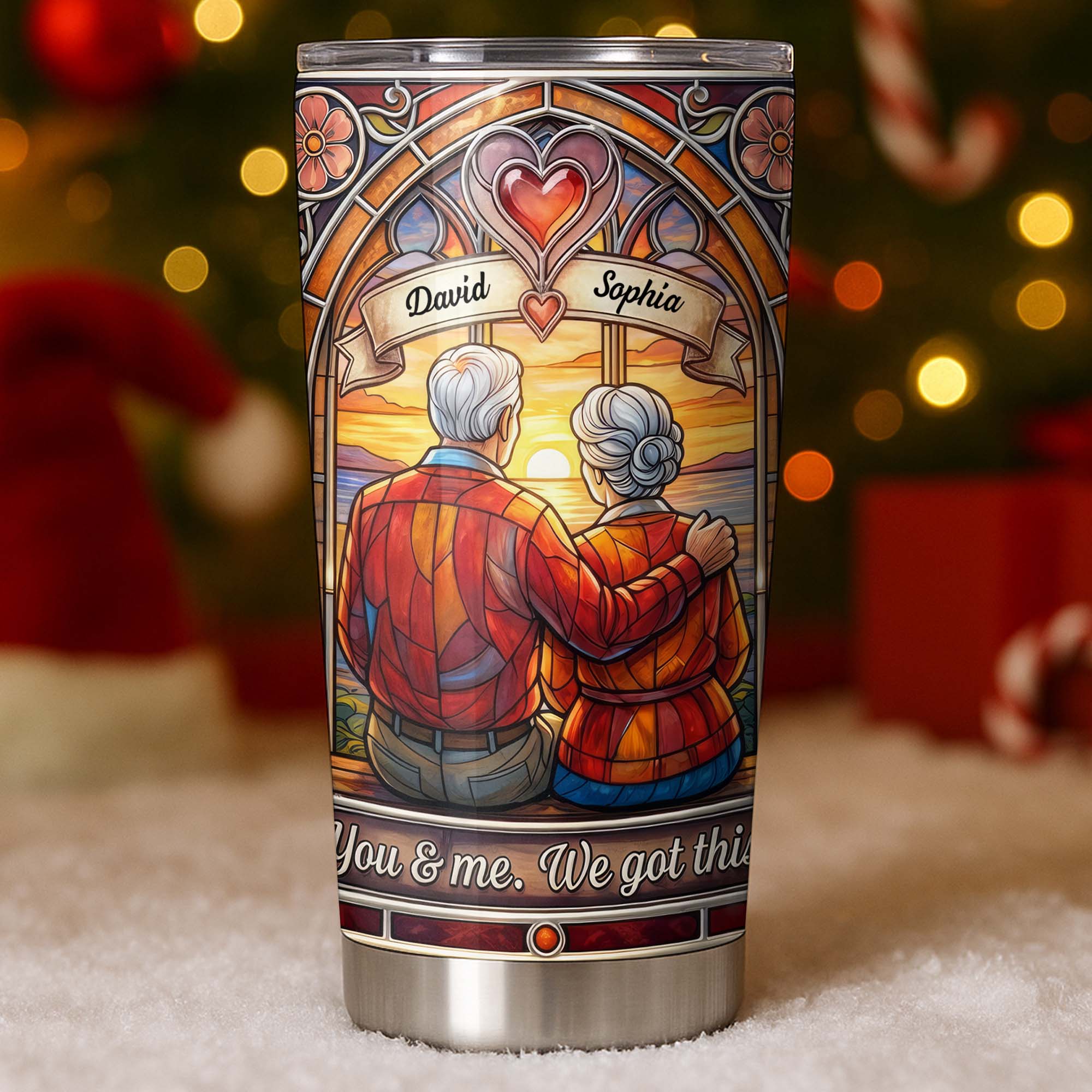 You And Me We Got This Old Couple Stained Glass Sunset - Personalized Custom Stainless Steel Tumbler 20oz 30oz - CPL1400_TB - Image 4