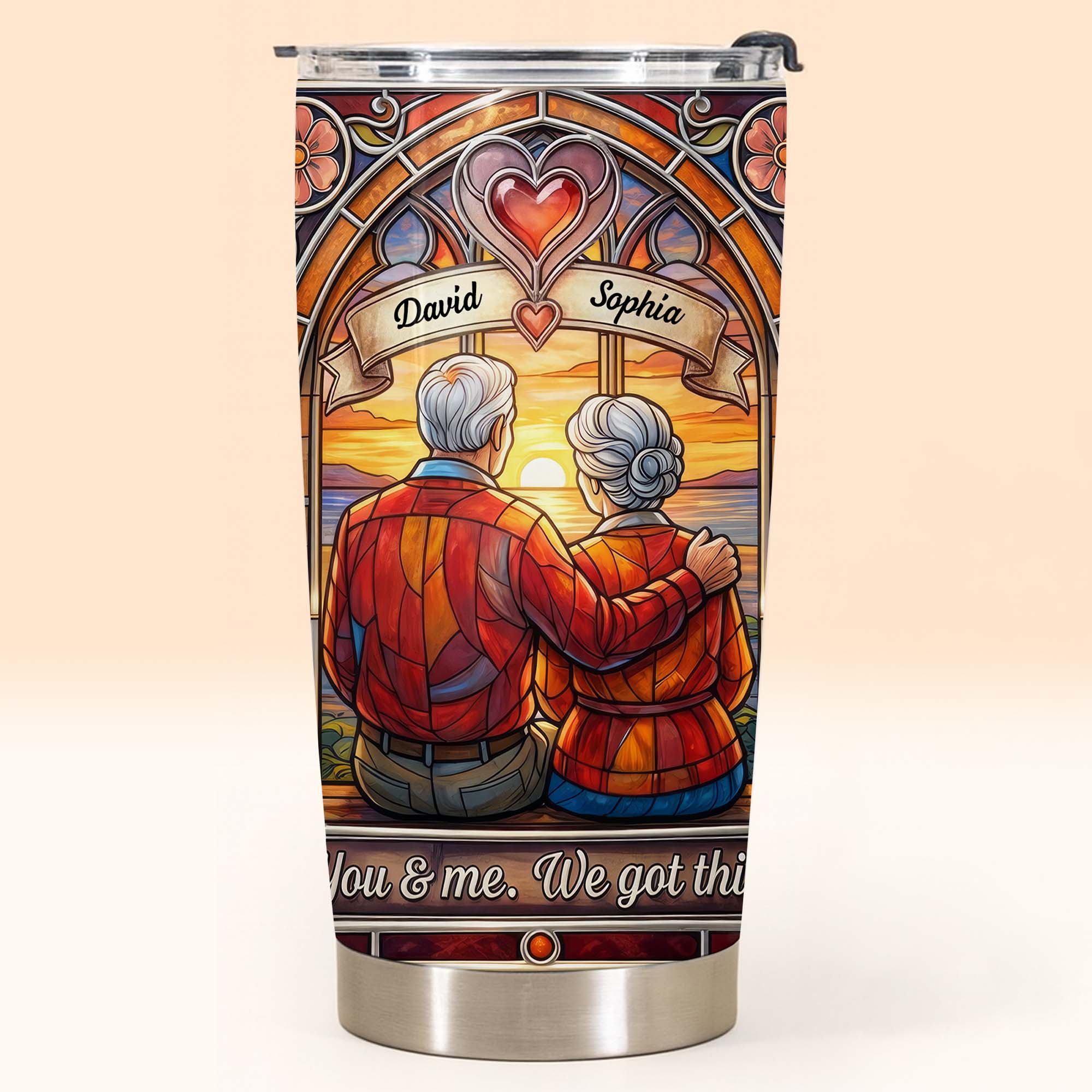 You And Me We Got This Old Couple Stained Glass Sunset - Personalized Custom Stainless Steel Tumbler 20oz 30oz - CPL1400_TB - Image 9