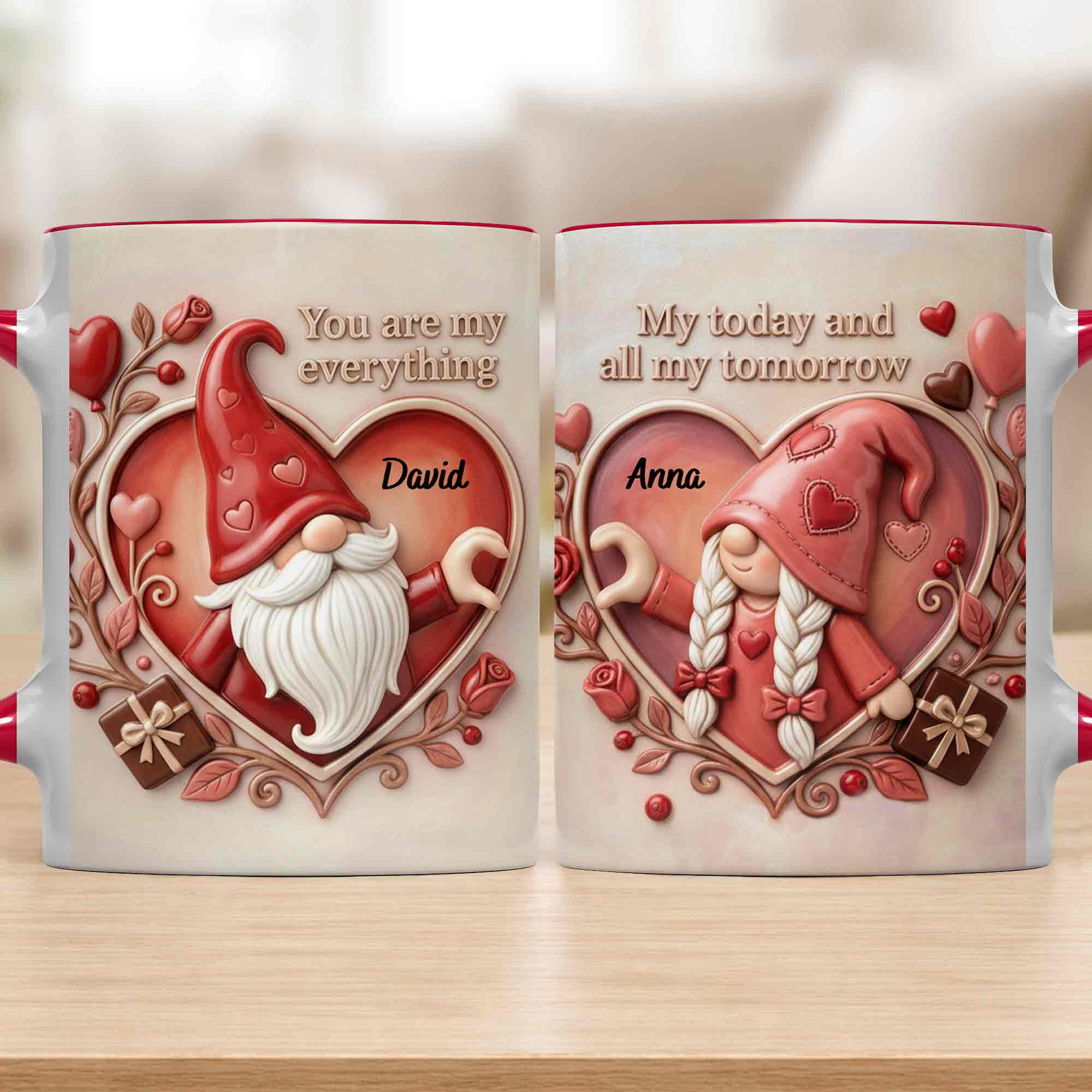 You Are My Everything Romantic Gnome With Hearts And Roses - Personalized Custom Accent Mug - CPL1402_AMUG - Image 3