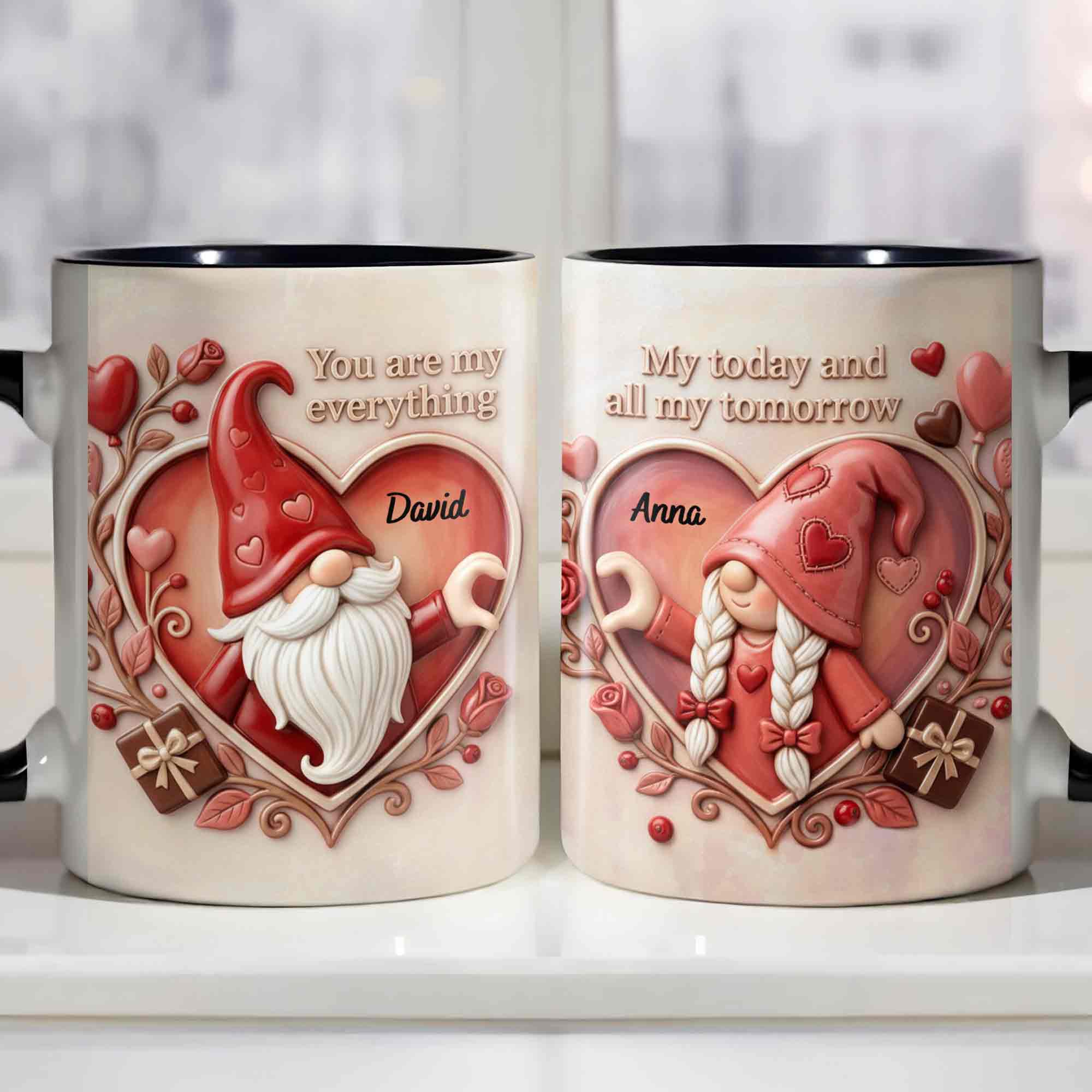 You Are My Everything Romantic Gnome With Hearts And Roses - Personalized Custom Accent Mug - CPL1402_AMUG - Image 5