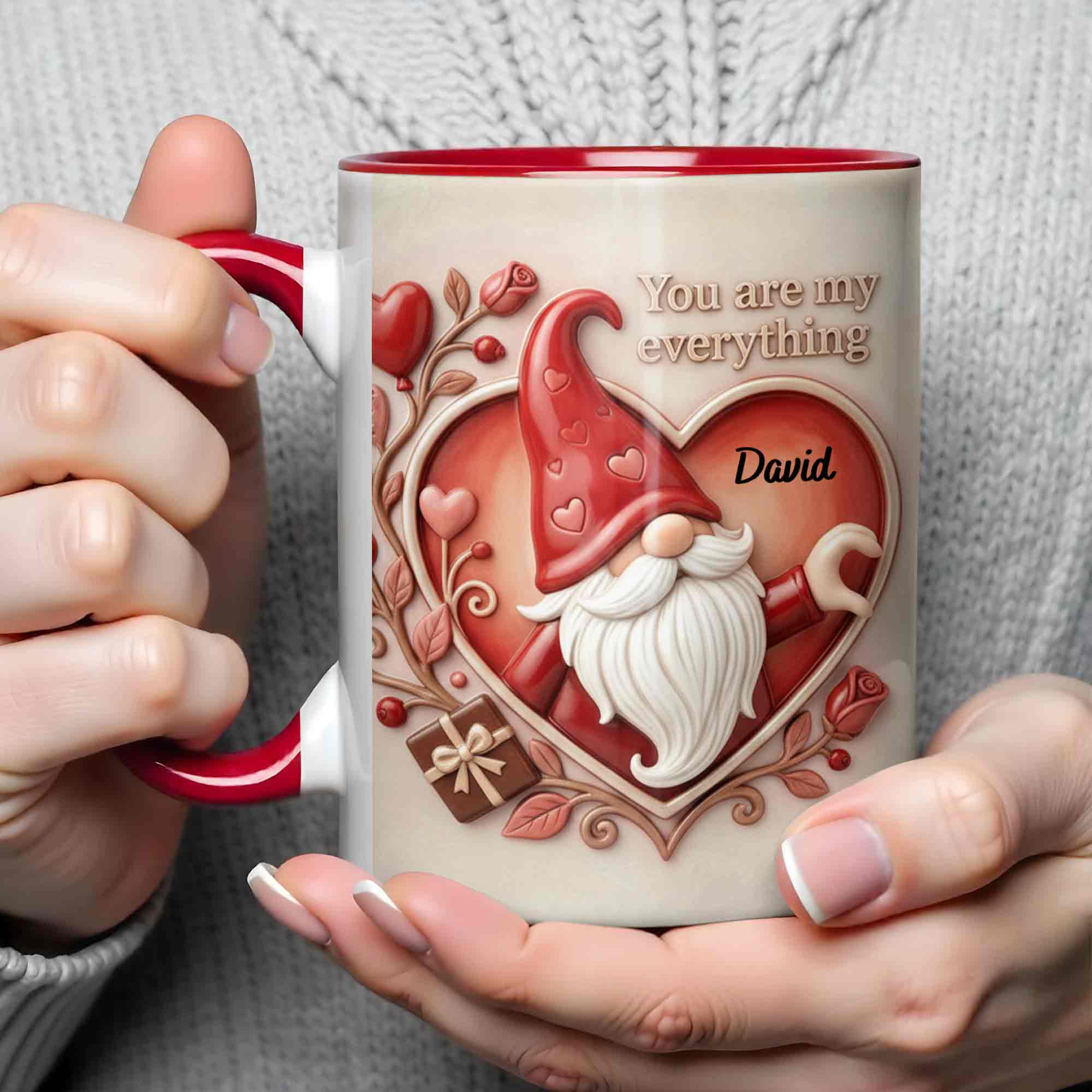 You Are My Everything Romantic Gnome With Hearts And Roses - Personalized Custom Accent Mug - CPL1402_AMUG - Image 6