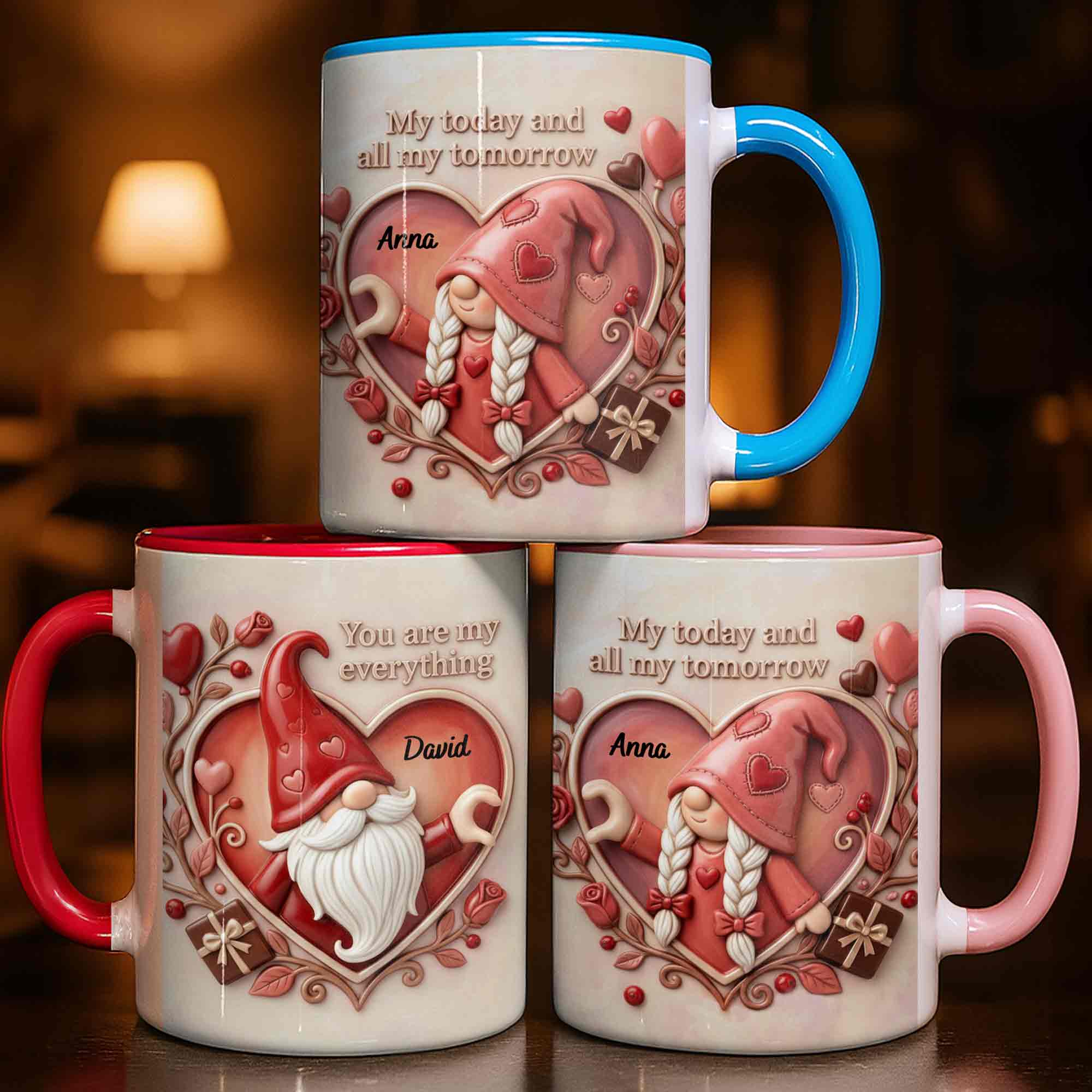 You Are My Everything Romantic Gnome With Hearts And Roses - Personalized Custom Accent Mug - CPL1402_AMUG - Image 8