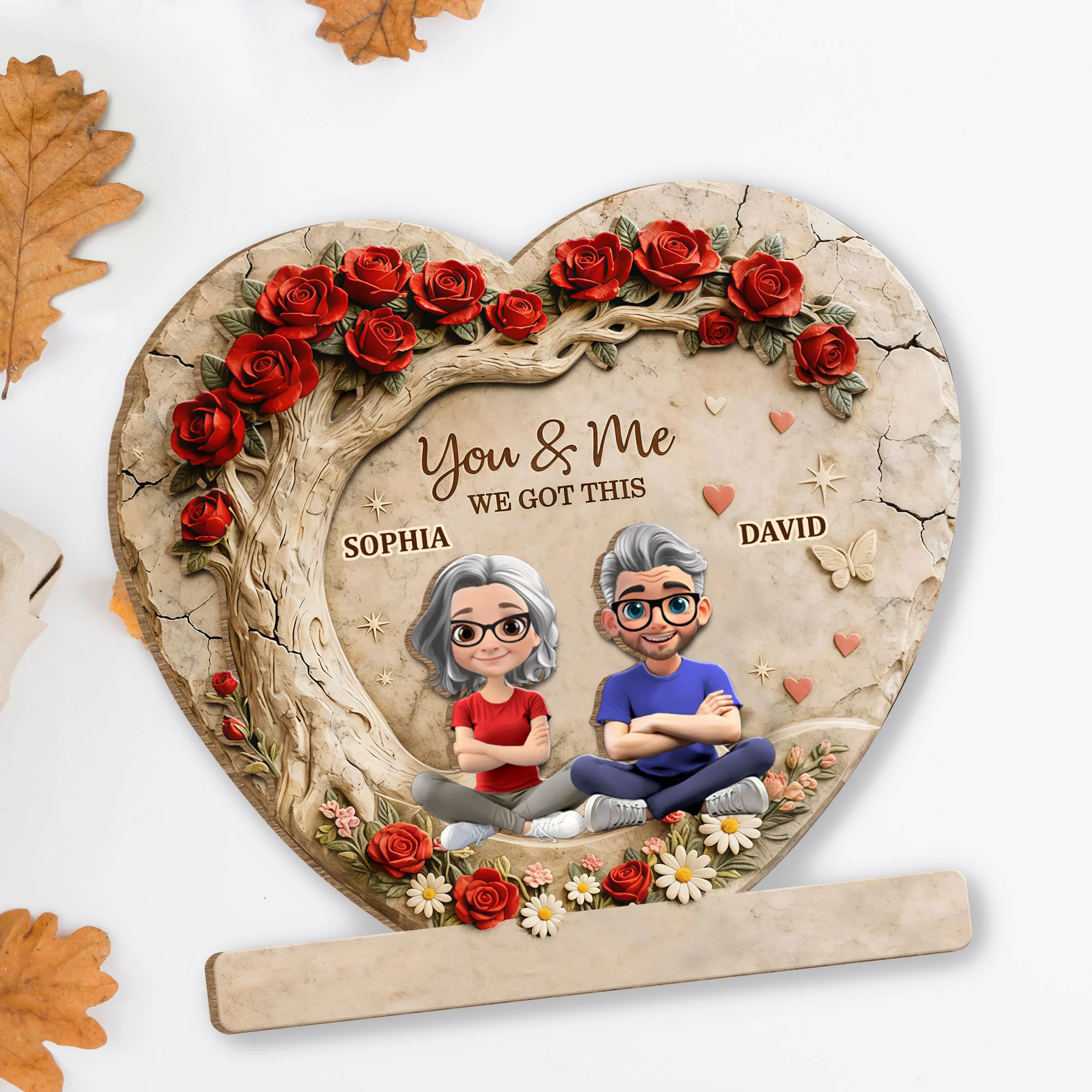 You & Me We Got This Heart Rose Tree Couple - Personalized Custom 2-Layer Wood Plaque With Flat Base - CPL1363_WPLA - Image 4