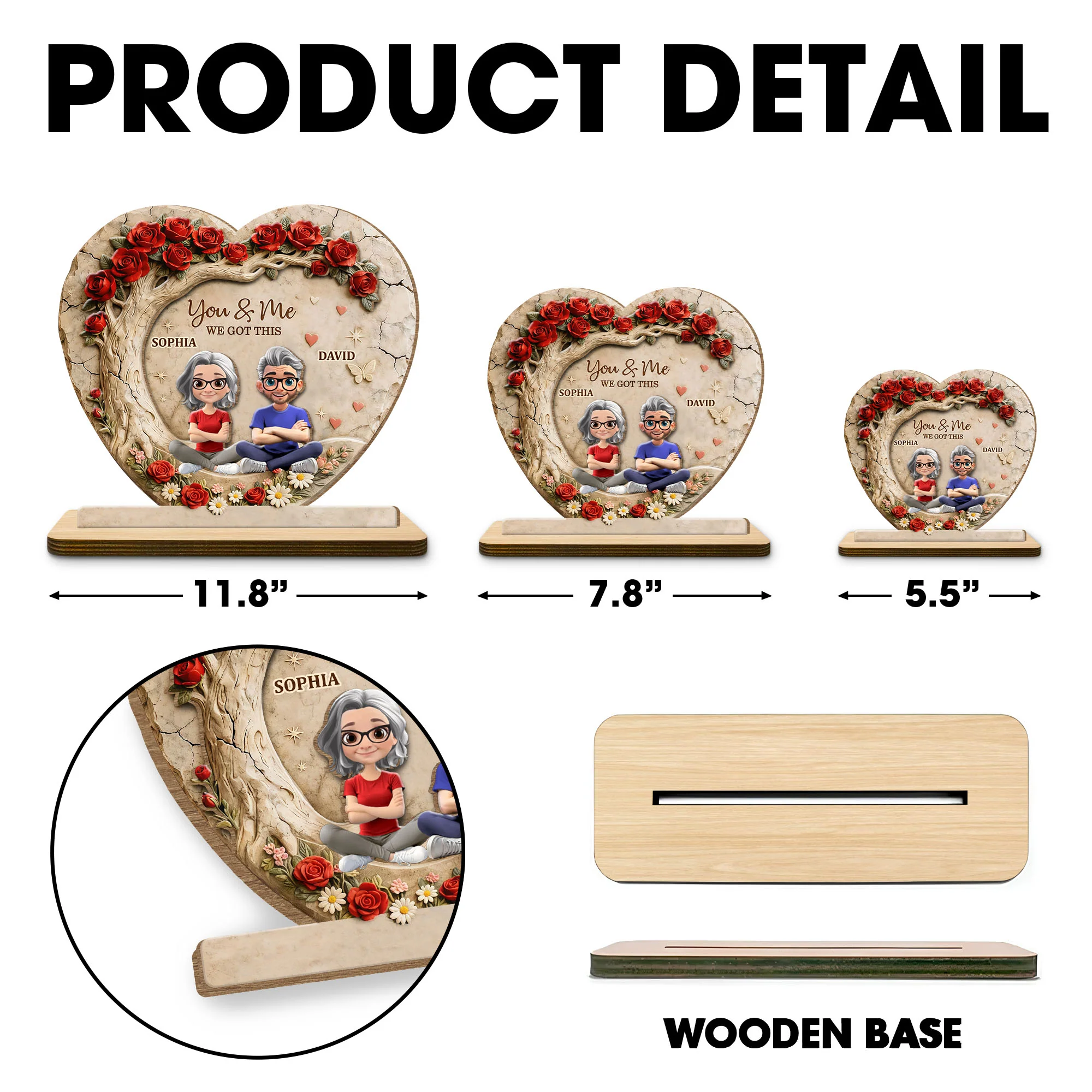 You & Me We Got This Heart Rose Tree Couple - Personalized Custom 2-Layer Wood Plaque With Flat Base - CPL1363_WPLA - Image 5