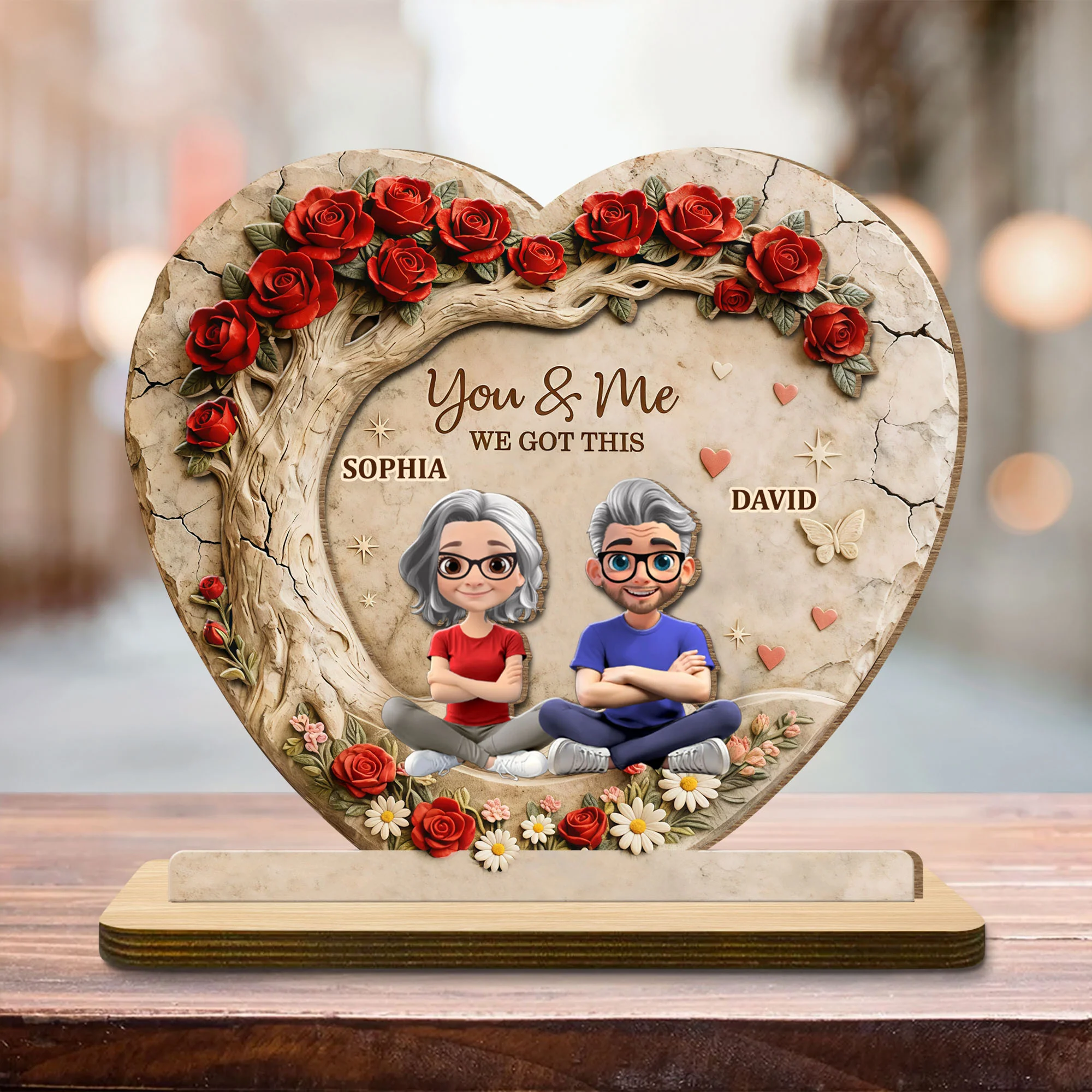 You & Me We Got This Heart Rose Tree Couple - Personalized Custom 2-Layer Wood Plaque With Flat Base - CPL1363_WPLA - Image 6