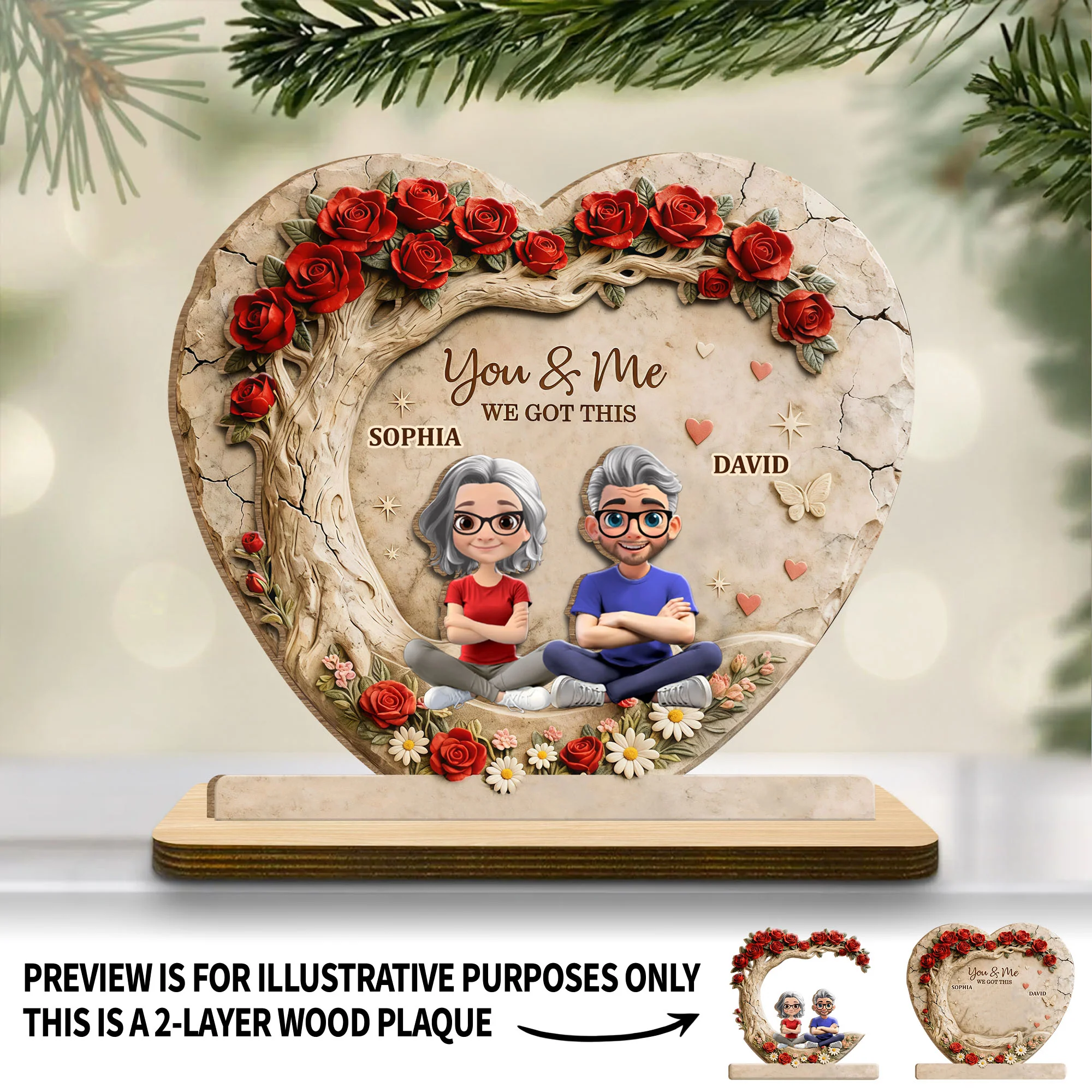 You & Me We Got This Heart Rose Tree Couple - Personalized Custom 2-Layer Wood Plaque With Flat Base - CPL1363_WPLA - Image 7