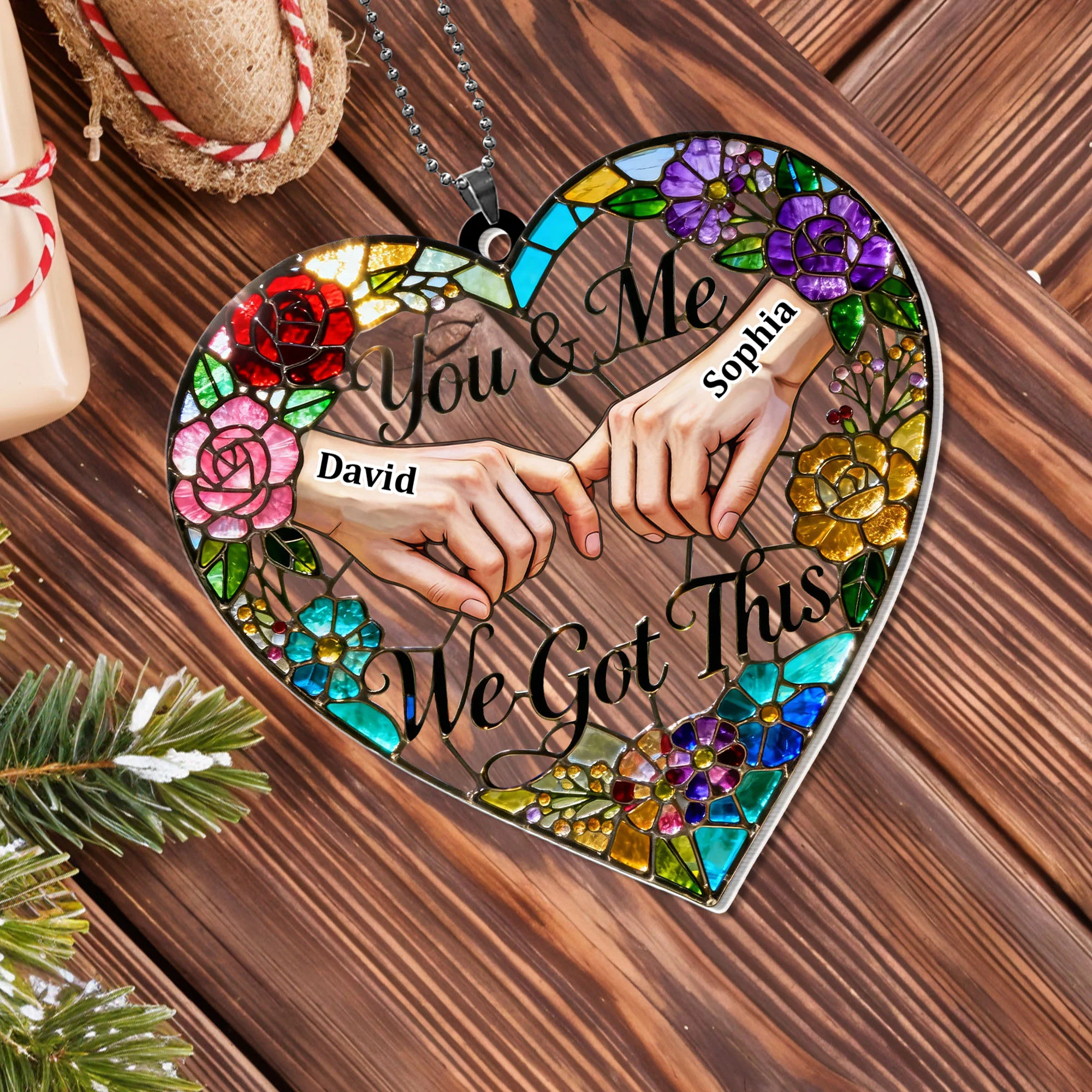 You & Me We Got This Heart Stained Glass Floral Ornament - Personalized Custom Acrylic Ornament, Car Hanging Ornament - CPL1382_ACA - Image 10