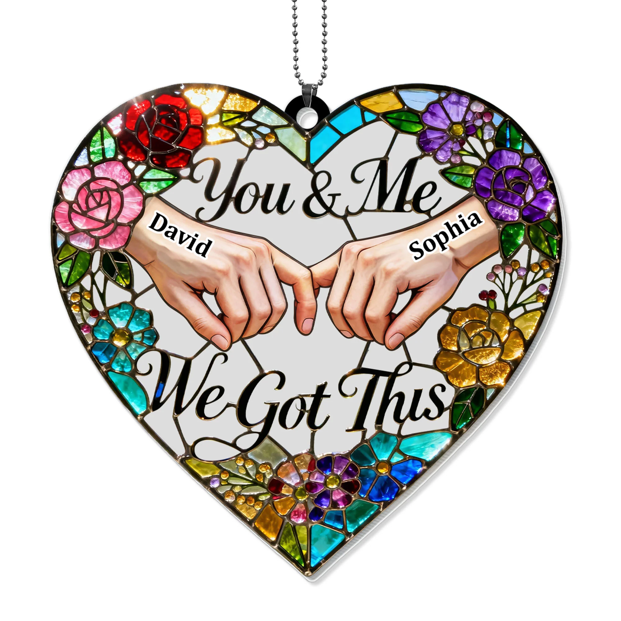 You & Me We Got This Heart Stained Glass Floral Ornament - Personalized Custom Acrylic Ornament, Car Hanging Ornament - CPL1382_ACA - Image 11