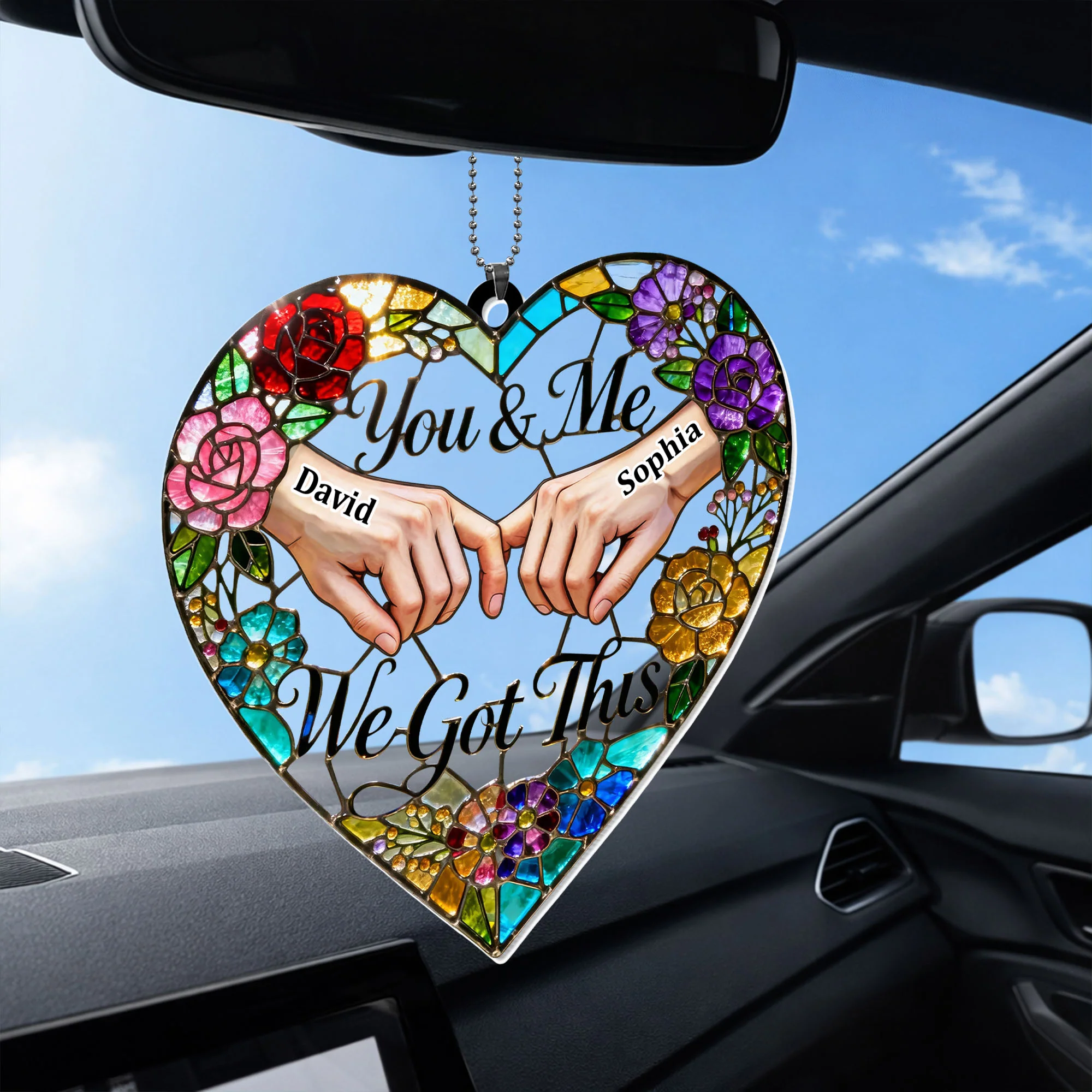 You & Me We Got This Heart Stained Glass Floral Ornament - Personalized Custom Acrylic Ornament, Car Hanging Ornament - CPL1382_ACA - Image 6