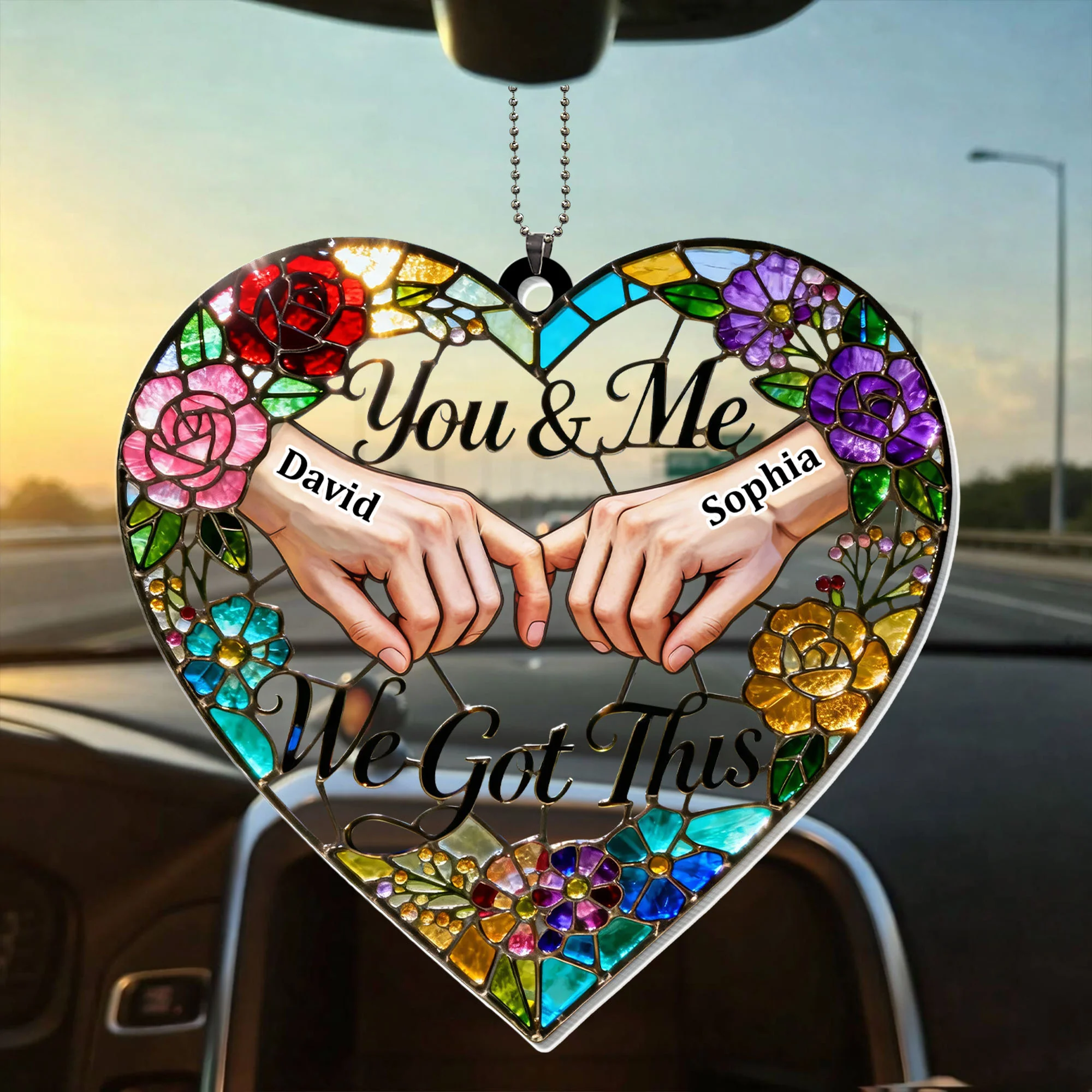You & Me We Got This Heart Stained Glass Floral Ornament - Personalized Custom Acrylic Ornament, Car Hanging Ornament - CPL1382_ACA - Image 8