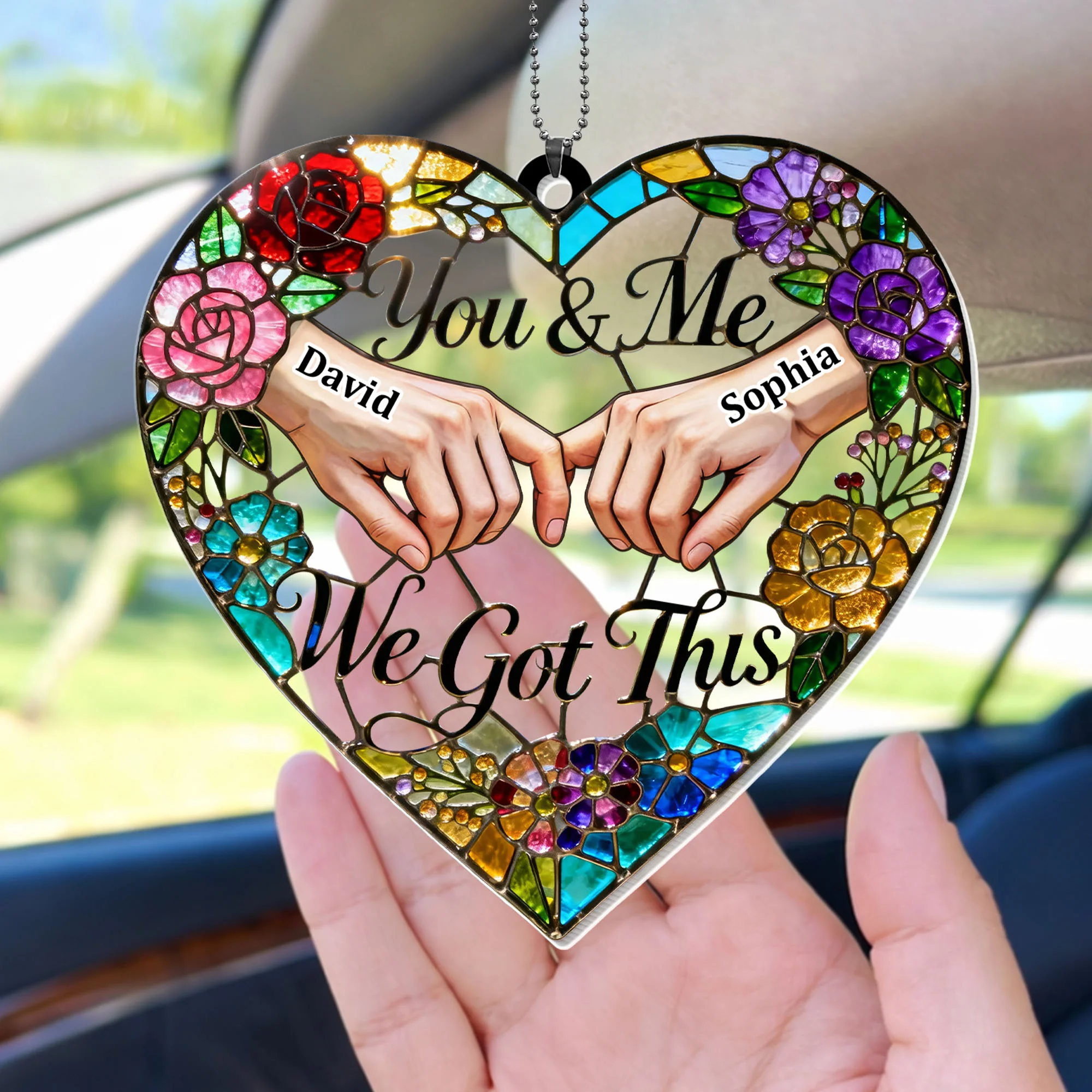 You & Me We Got This Heart Stained Glass Floral Ornament - Personalized Custom Acrylic Ornament, Car Hanging Ornament - CPL1382_ACA - Image 9