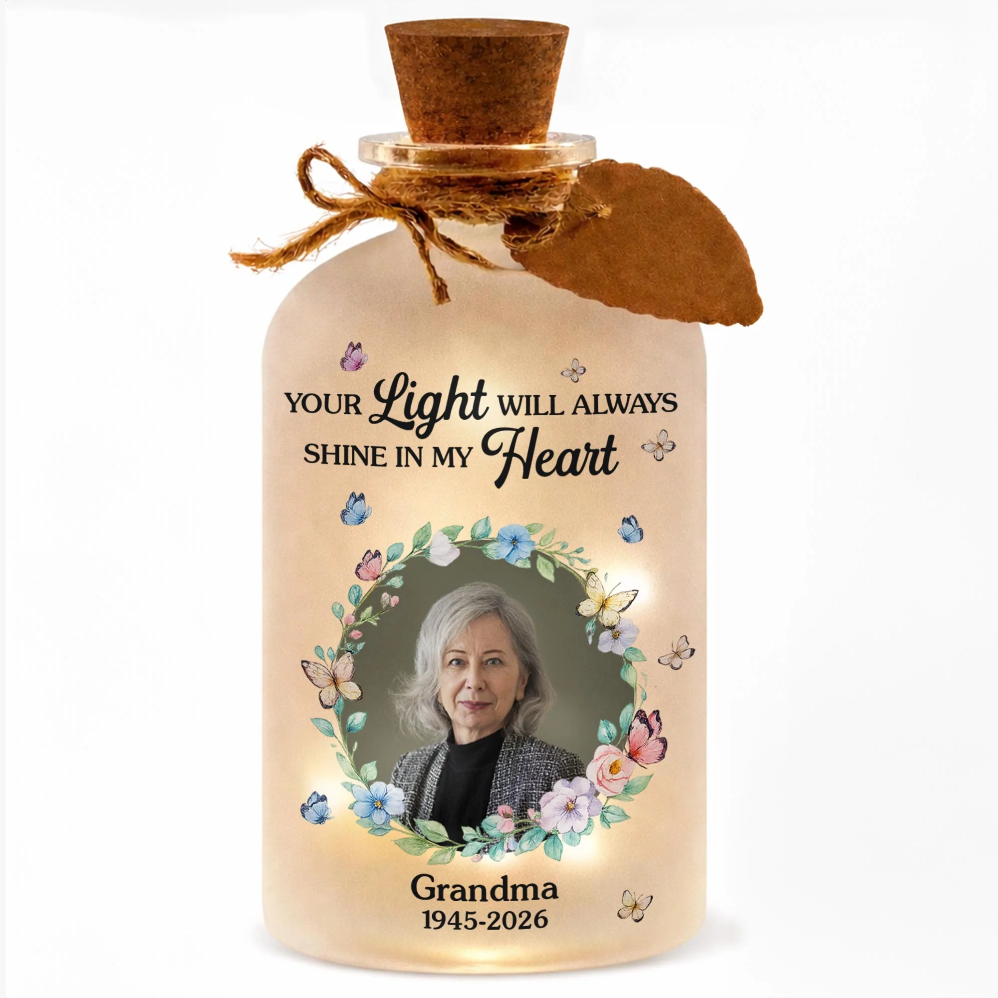 Your Light Will Always Shine In My Heart Butterfly Floral Wreath - Personalized Short Bottle Light - HME327_SBOLI - Image 10