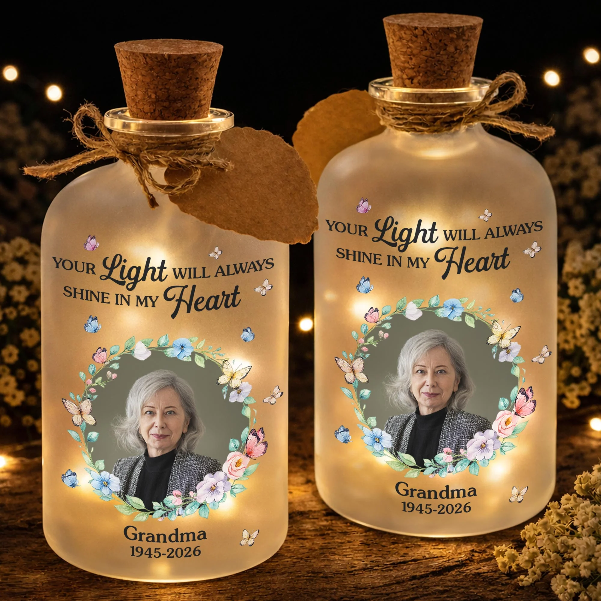 Your Light Will Always Shine In My Heart Butterfly Floral Wreath - Personalized Short Bottle Light - HME327_SBOLI - Image 3