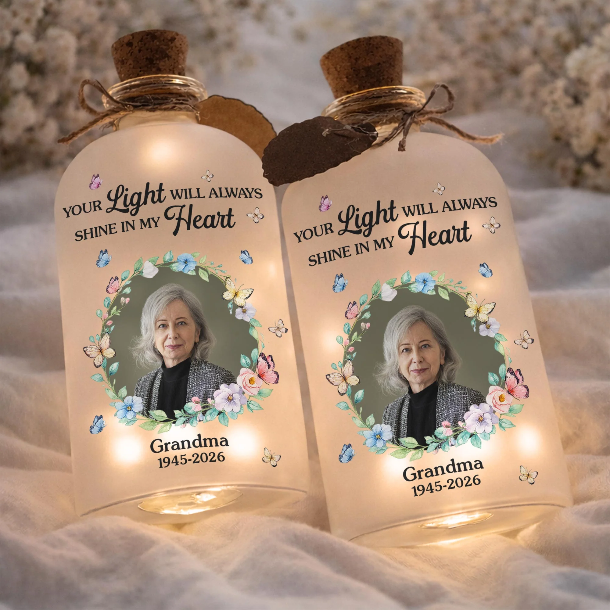 Your Light Will Always Shine In My Heart Butterfly Floral Wreath - Personalized Short Bottle Light - HME327_SBOLI - Image 4