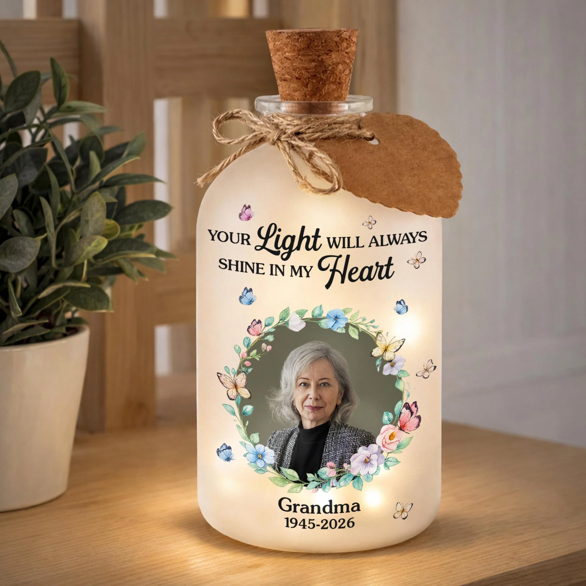 Your Light Will Always Shine In My Heart Butterfly Floral Wreath - Personalized Short Bottle Light - HME327_SBOLI - Image 5