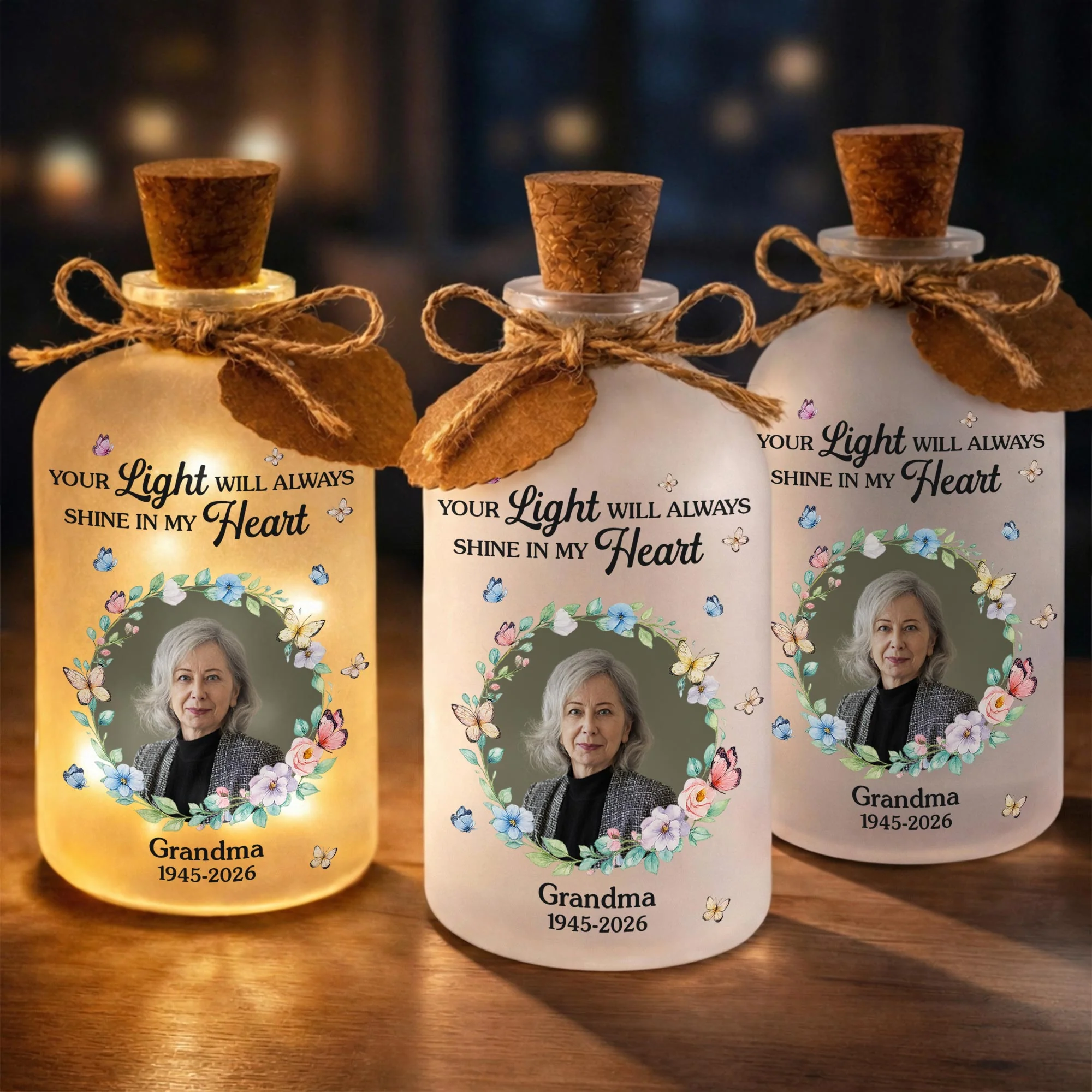 Your Light Will Always Shine In My Heart Butterfly Floral Wreath - Personalized Short Bottle Light - HME327_SBOLI - Image 6