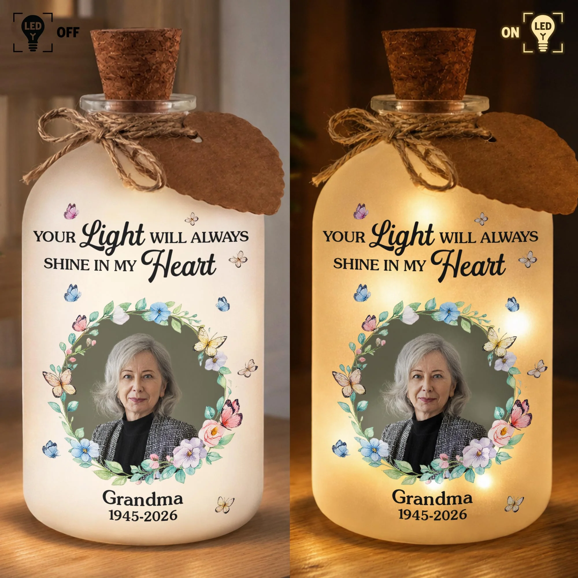 Your Light Will Always Shine In My Heart Butterfly Floral Wreath - Personalized Short Bottle Light - HME327_SBOLI - Image 7