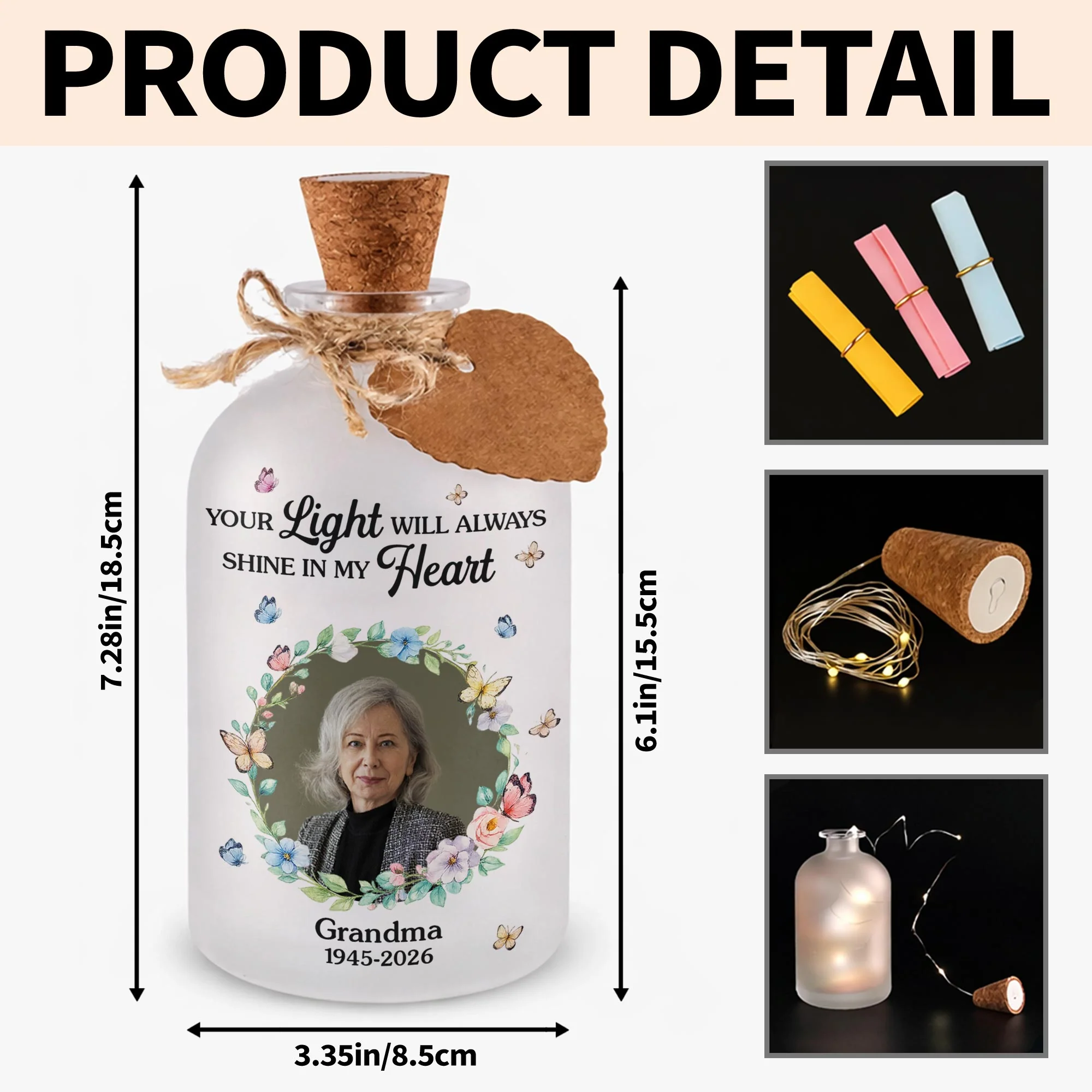 Your Light Will Always Shine In My Heart Butterfly Floral Wreath - Personalized Short Bottle Light - HME327_SBOLI - Image 8