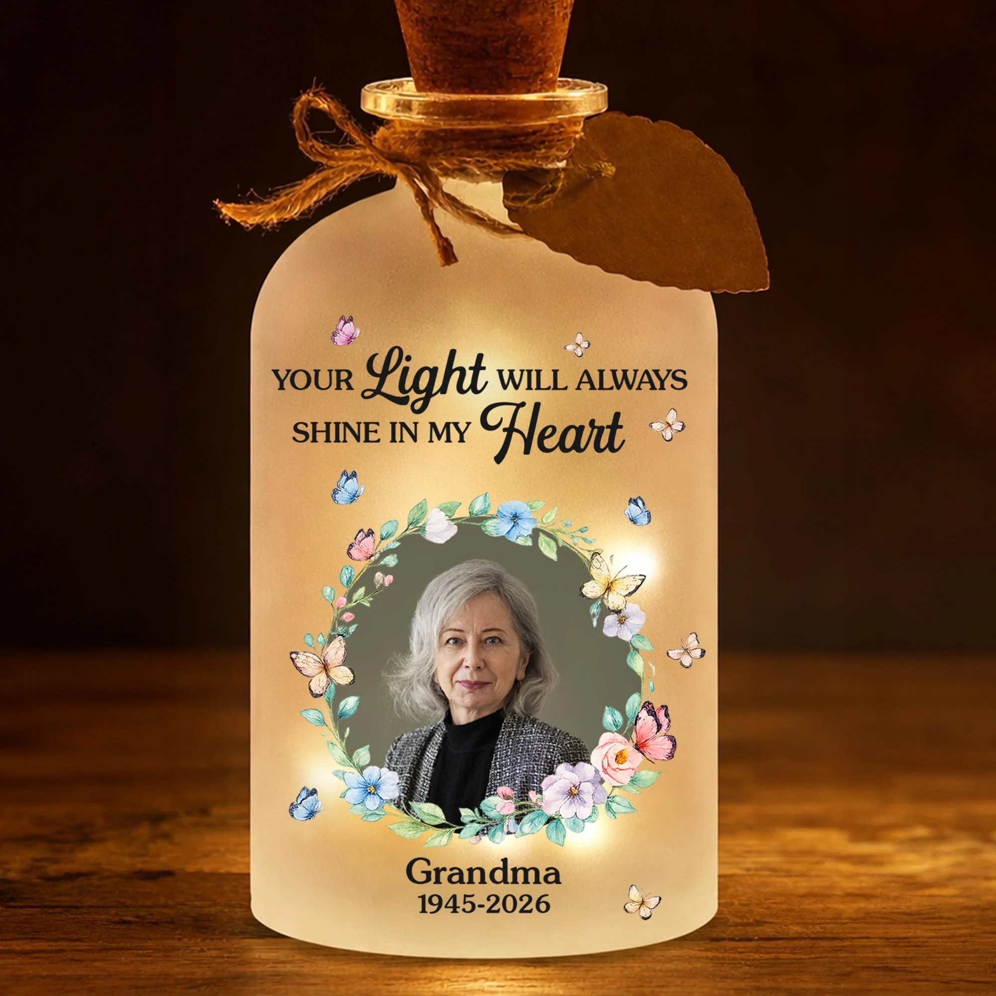 Your Light Will Always Shine In My Heart Butterfly Floral Wreath - Personalized Short Bottle Light - HME327_SBOLI - Image 9